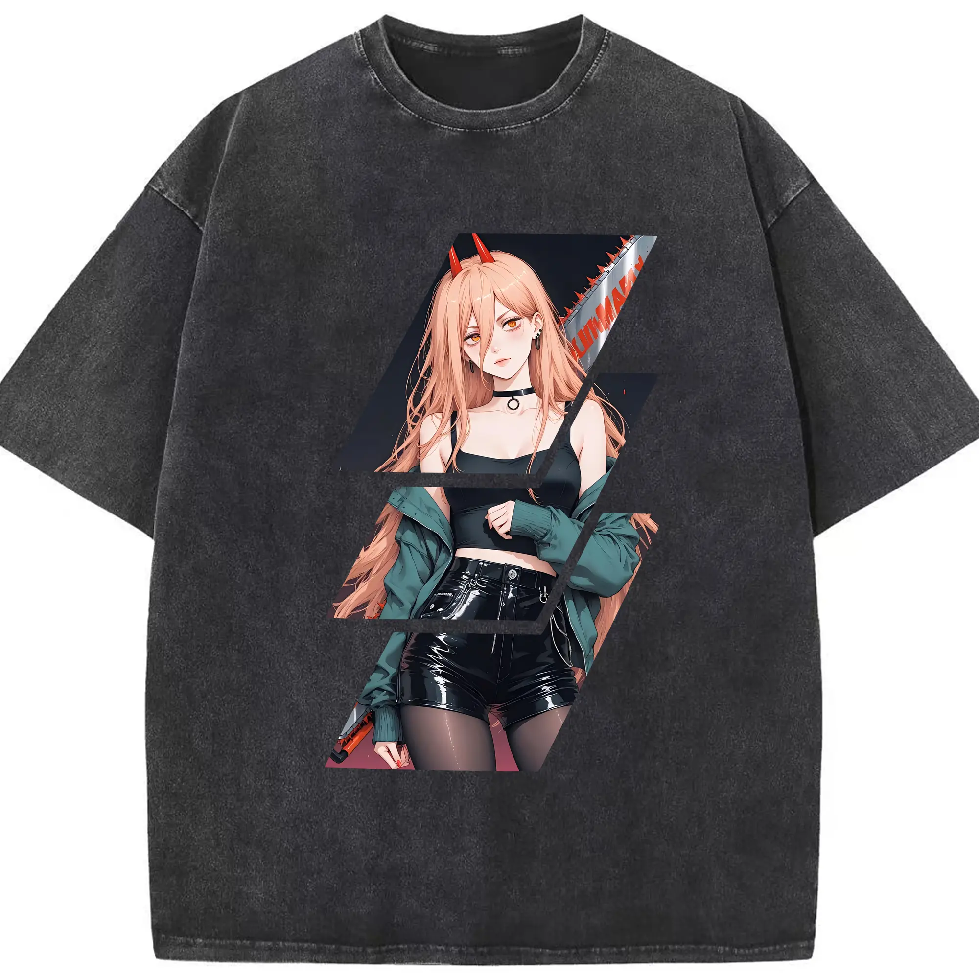 チェンソーマン グッズ,パワー - 綿100％ ヴィンテージ風 半袖Tシャツ ・ フロントプリント ・ 柔らか肌触り ・ 通気性 快適 ・ スポーツ カジュアル 外出用