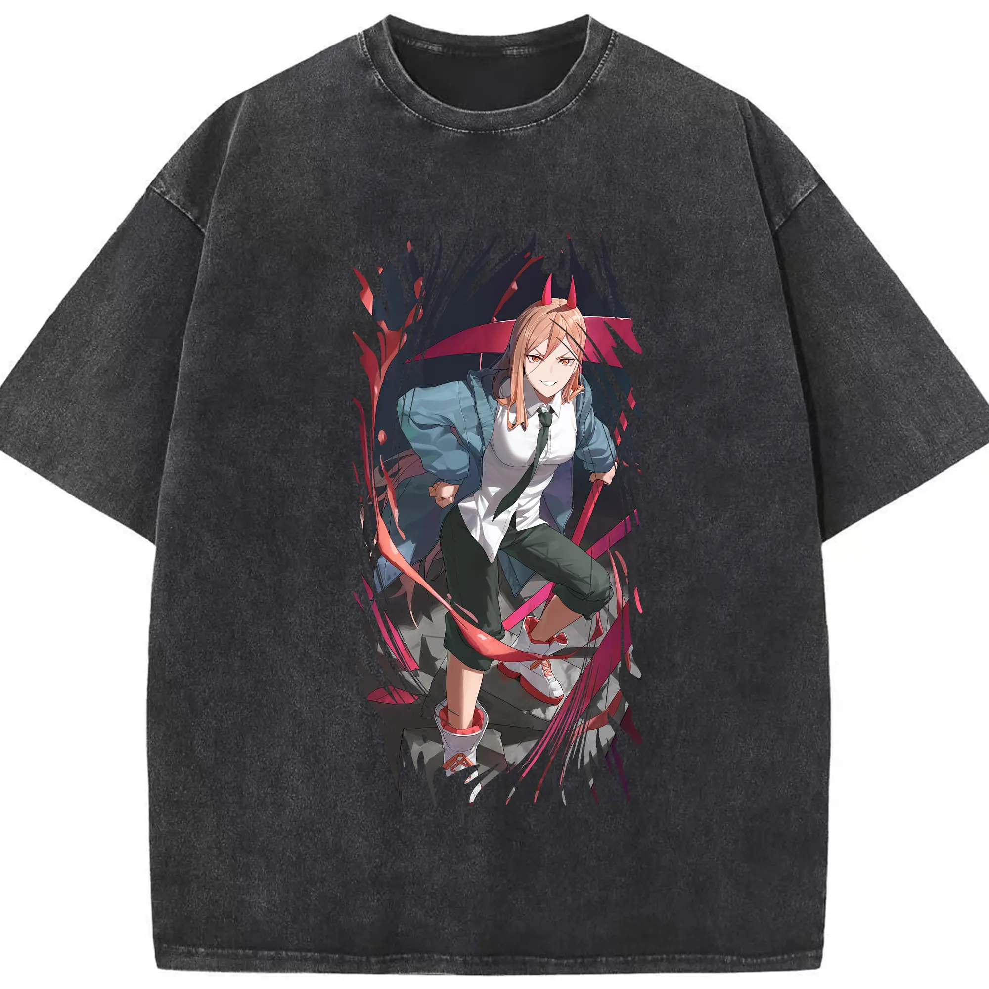 チェンソーマン グッズ,パワー - 綿100％ ヴィンテージ風 半袖Tシャツ ・ フロントプリント ・ 柔らか肌触り ・ 通気性 快適 ・ スポーツ カジュアル 外出用