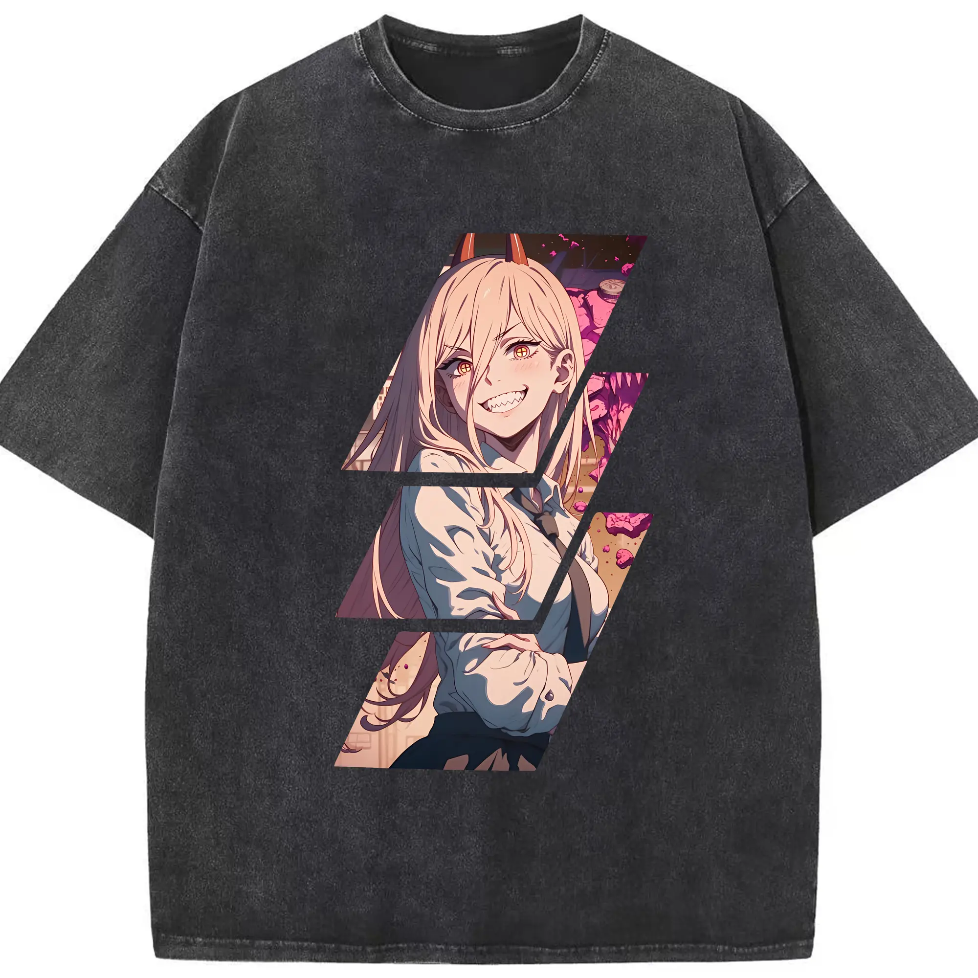 チェンソーマン グッズ,パワー - 綿100％ ヴィンテージ風 半袖Tシャツ ・ フロントプリント ・ 柔らか肌触り ・ 通気性 快適 ・ スポーツ カジュアル 外出用