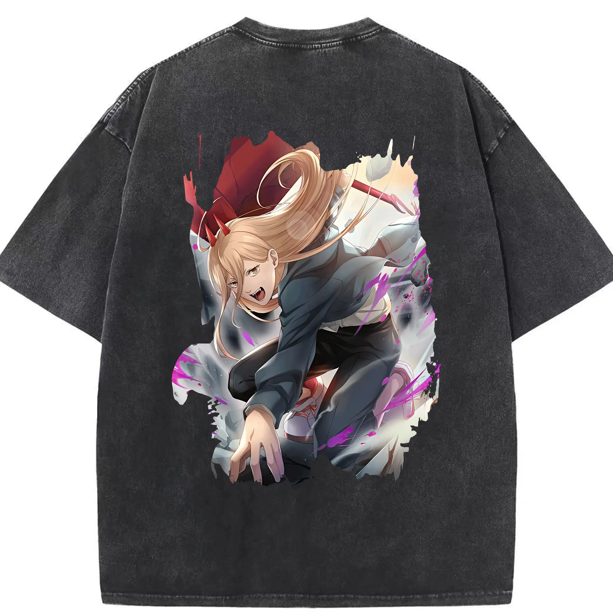 チェンソーマン グッズ,パワー - 綿100％ ヴィンテージ風 半袖Tシャツ ・ 背面プリント ・ 柔らか肌触り ・ 通気性 快適 ・ スポーツ カジュアル 外出用