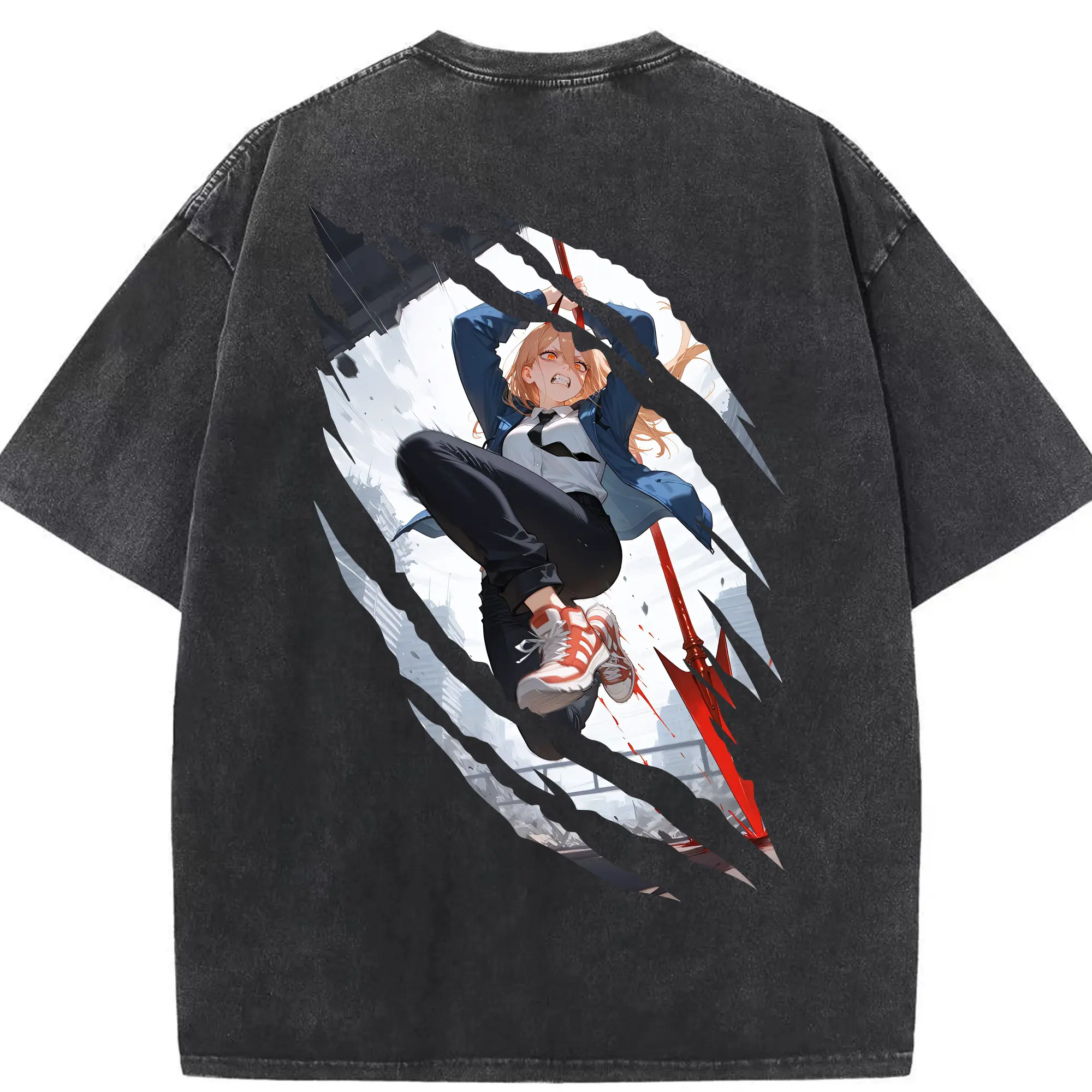 チェンソーマン グッズ,パワー - 綿100％ ヴィンテージ風 半袖Tシャツ ・ 背面プリント ・ 柔らか肌触り ・ 通気性 快適 ・ スポーツ カジュアル 外出用