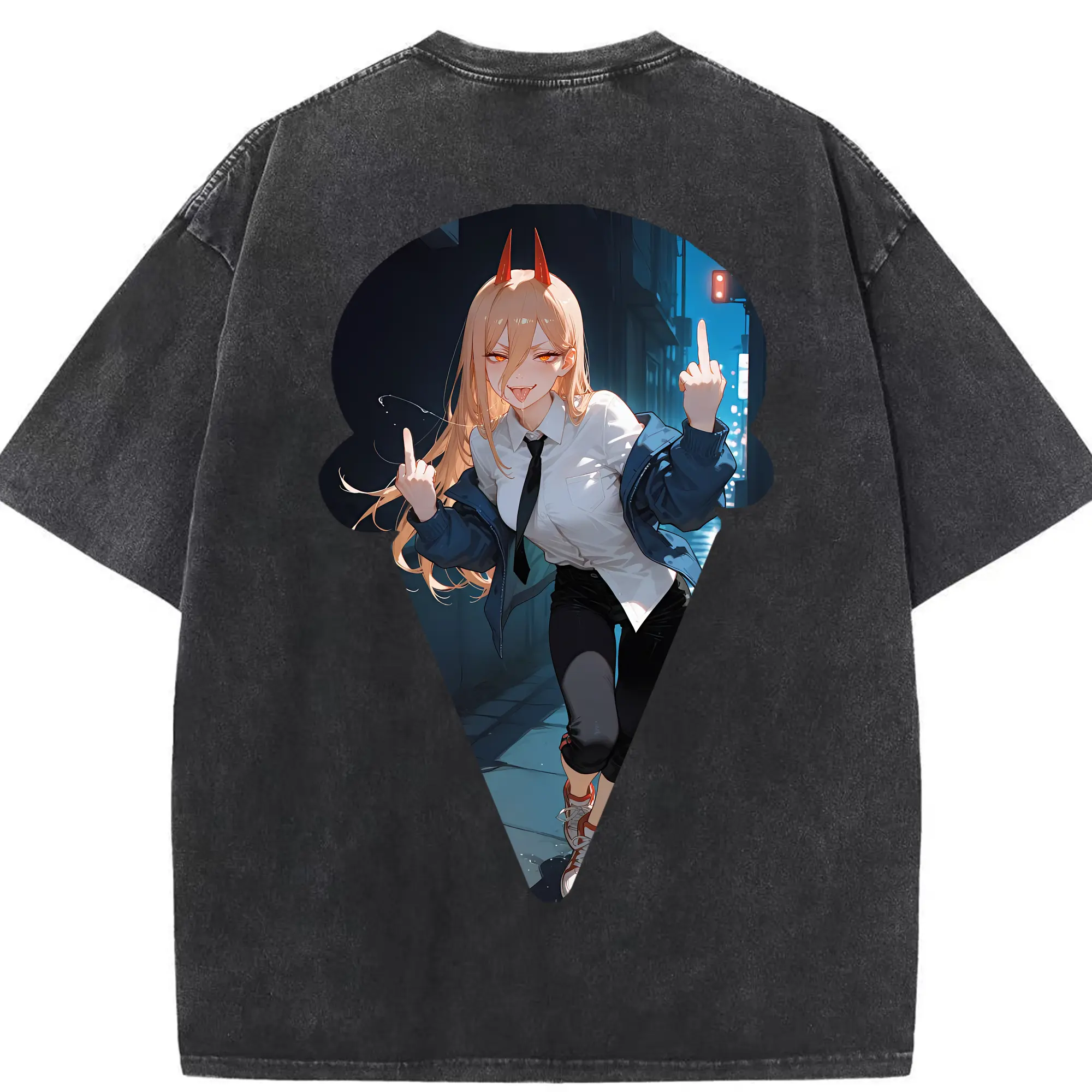 チェンソーマン グッズ,パワー - 綿100％ ヴィンテージ風 半袖Tシャツ ・ 背面プリント ・ 柔らか肌触り ・ 通気性 快適 ・ スポーツ カジュアル 外出用