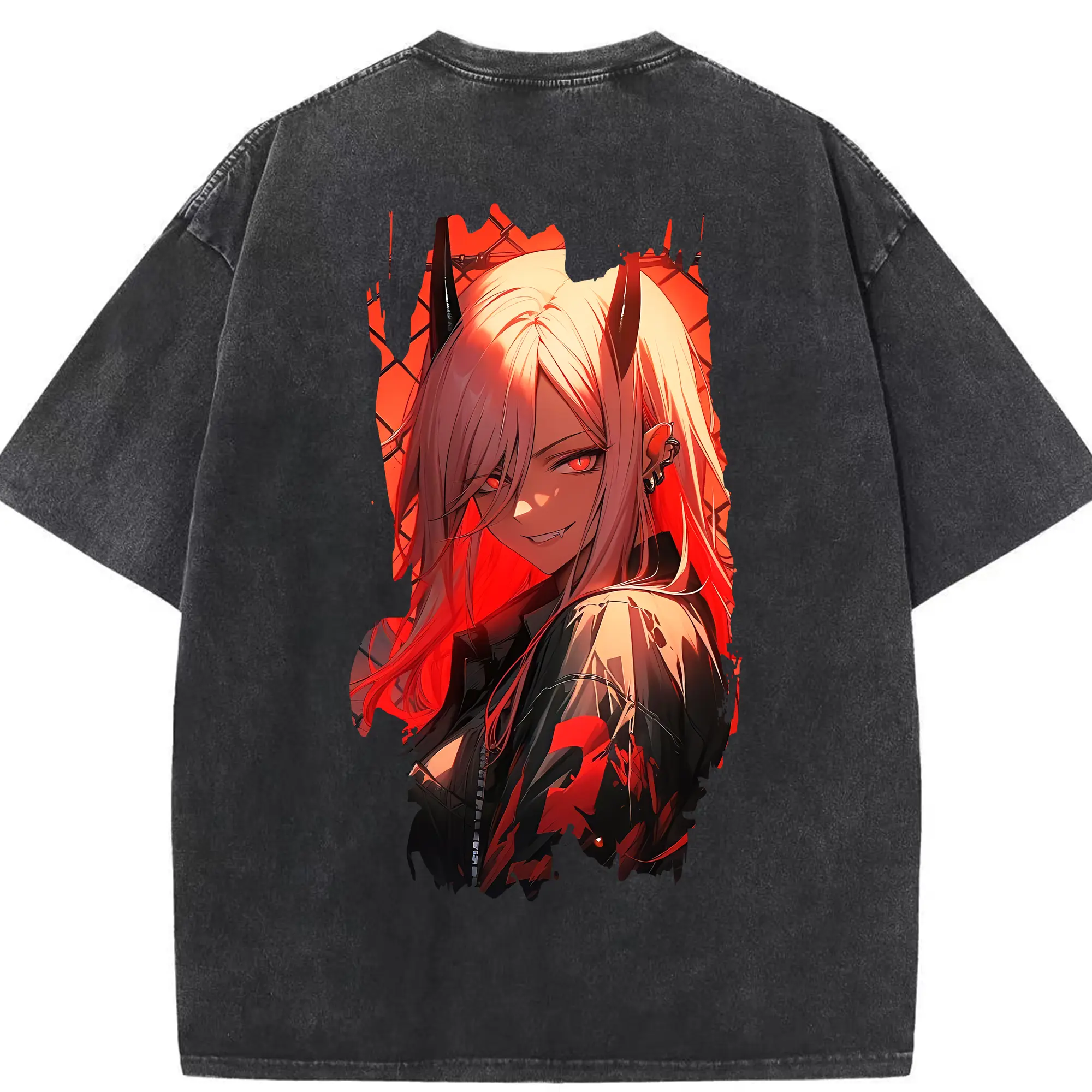 チェンソーマン グッズ,パワー - 綿100％ ヴィンテージ風 半袖Tシャツ ・ 背面プリント ・ 柔らか肌触り ・ 通気性 快適 ・ スポーツ カジュアル 外出用