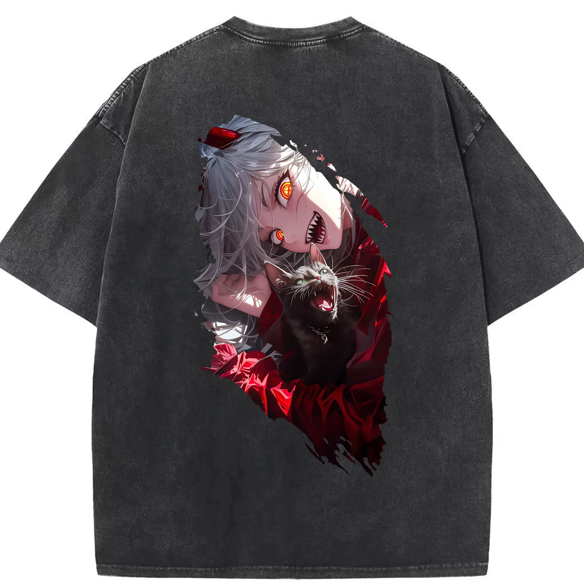 チェンソーマン グッズ,パワー - 綿100％ ヴィンテージ風 半袖Tシャツ ・ 背面プリント ・ 柔らか肌触り ・ 通気性 快適 ・ スポーツ カジュアル 外出用