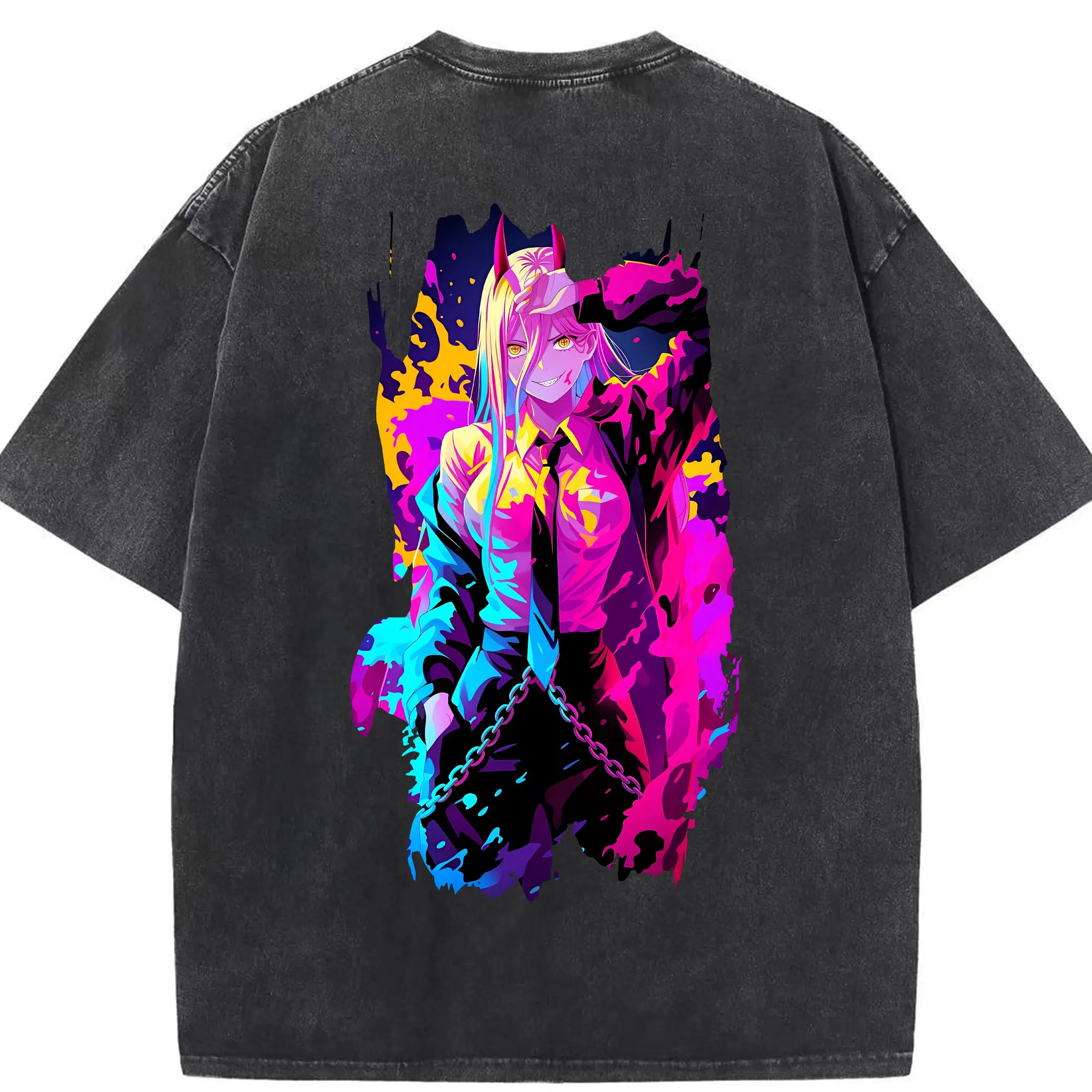 チェンソーマン グッズ,パワー - 綿100％ ヴィンテージ風 半袖Tシャツ ・ 背面プリント ・ 柔らか肌触り ・ 通気性 快適 ・ スポーツ カジュアル 外出用