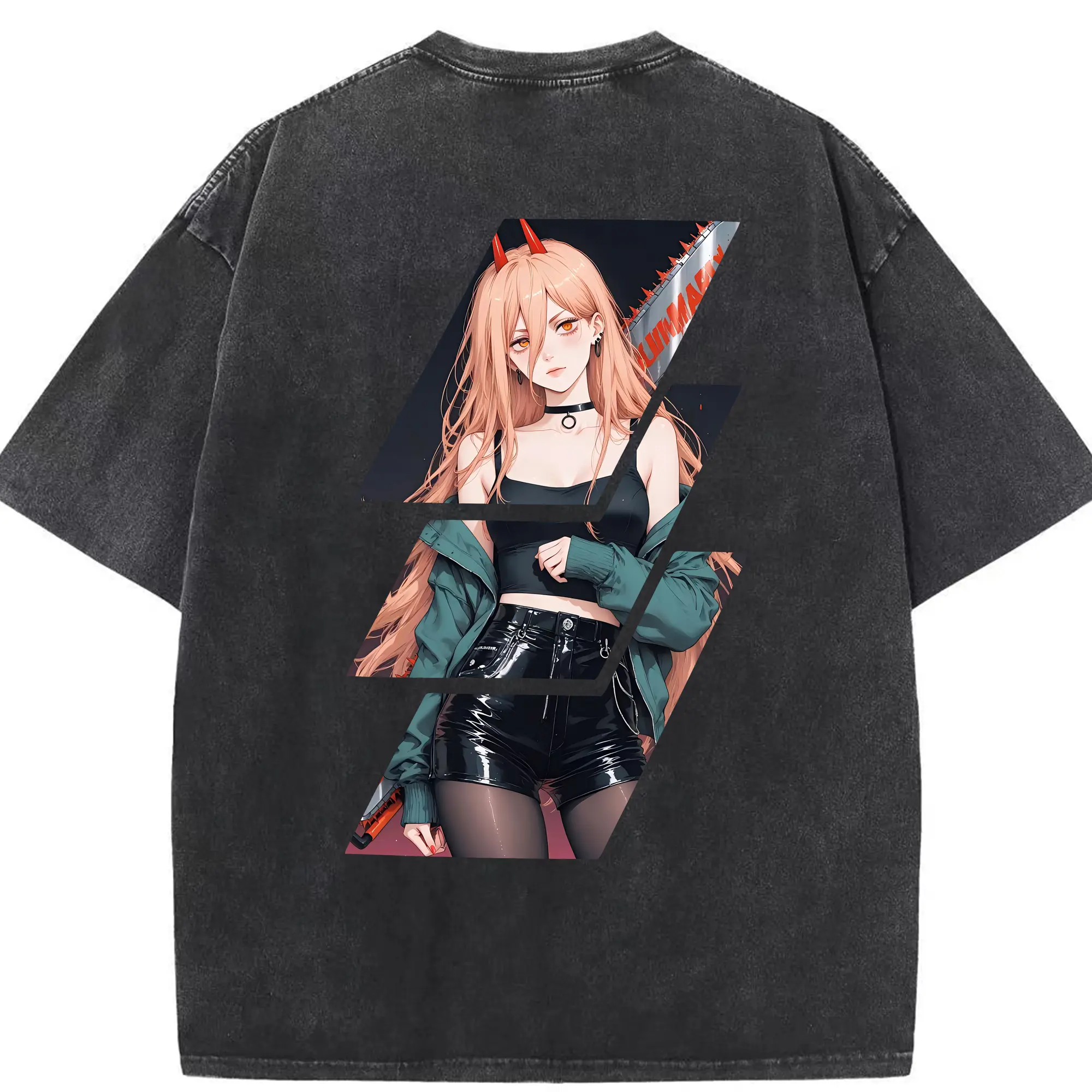 チェンソーマン グッズ,パワー - 綿100％ ヴィンテージ風 半袖Tシャツ ・ 背面プリント ・ 柔らか肌触り ・ 通気性 快適 ・ スポーツ カジュアル 外出用