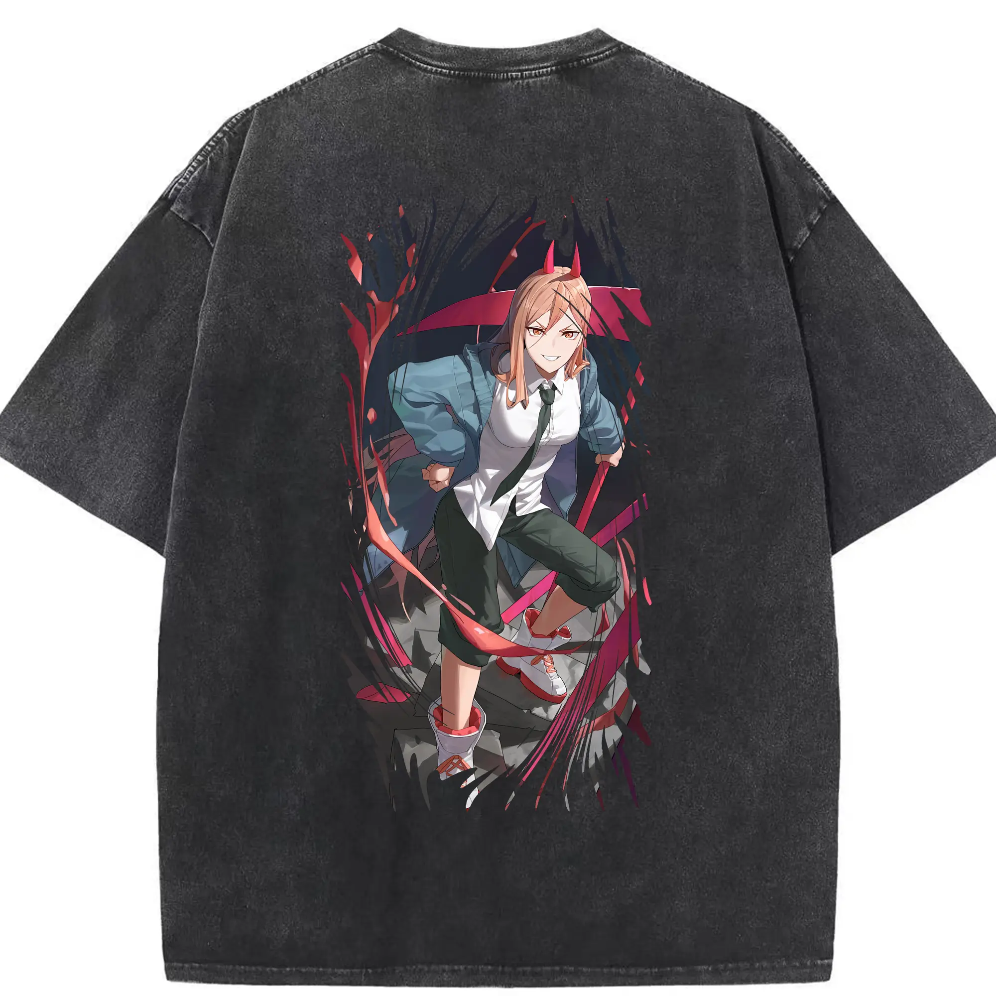 チェンソーマン グッズ,パワー - 綿100％ ヴィンテージ風 半袖Tシャツ ・ 背面プリント ・ 柔らか肌触り ・ 通気性 快適 ・ スポーツ カジュアル 外出用