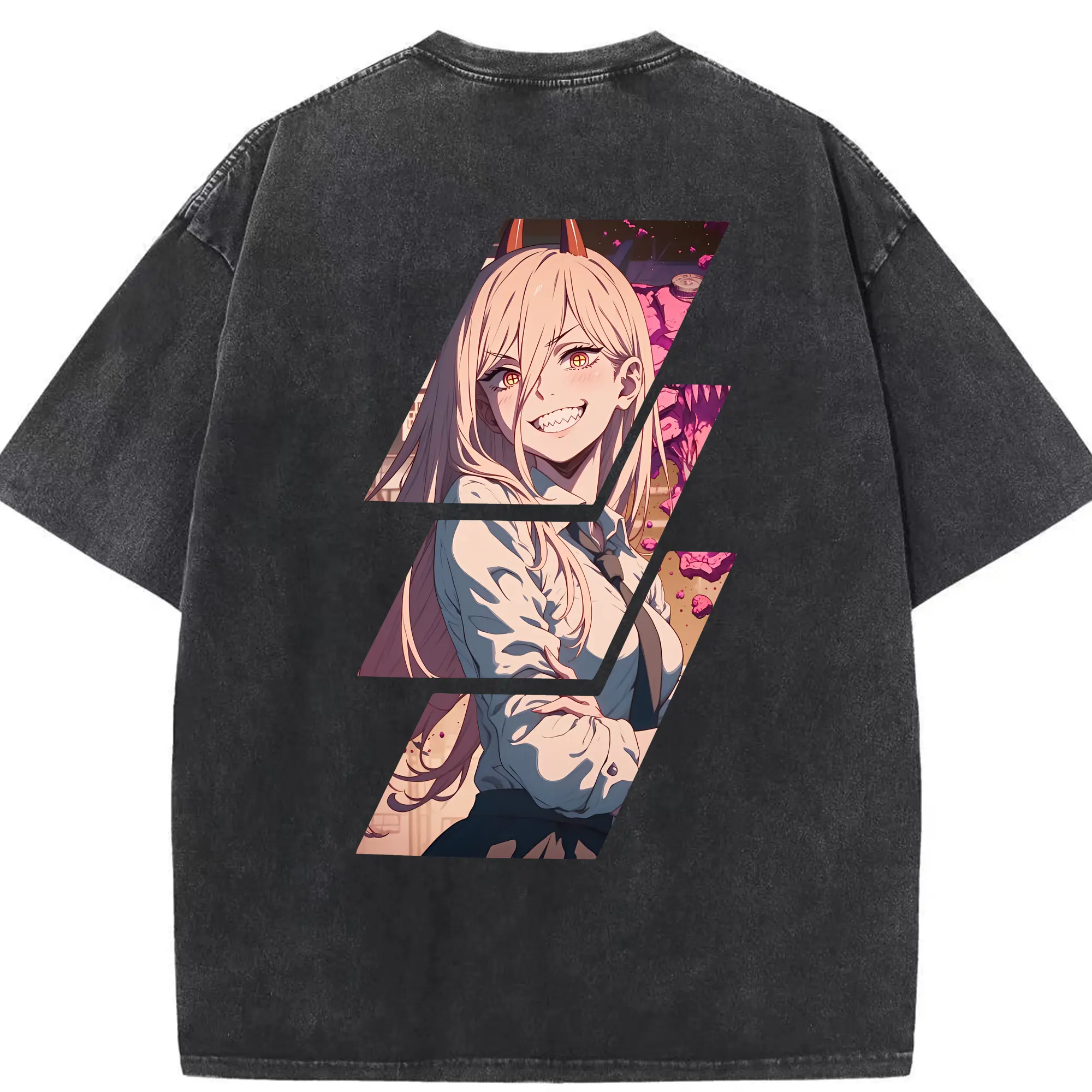 チェンソーマン グッズ,パワー - 綿100％ ヴィンテージ風 半袖Tシャツ ・ 背面プリント ・ 柔らか肌触り ・ 通気性 快適 ・ スポーツ カジュアル 外出用