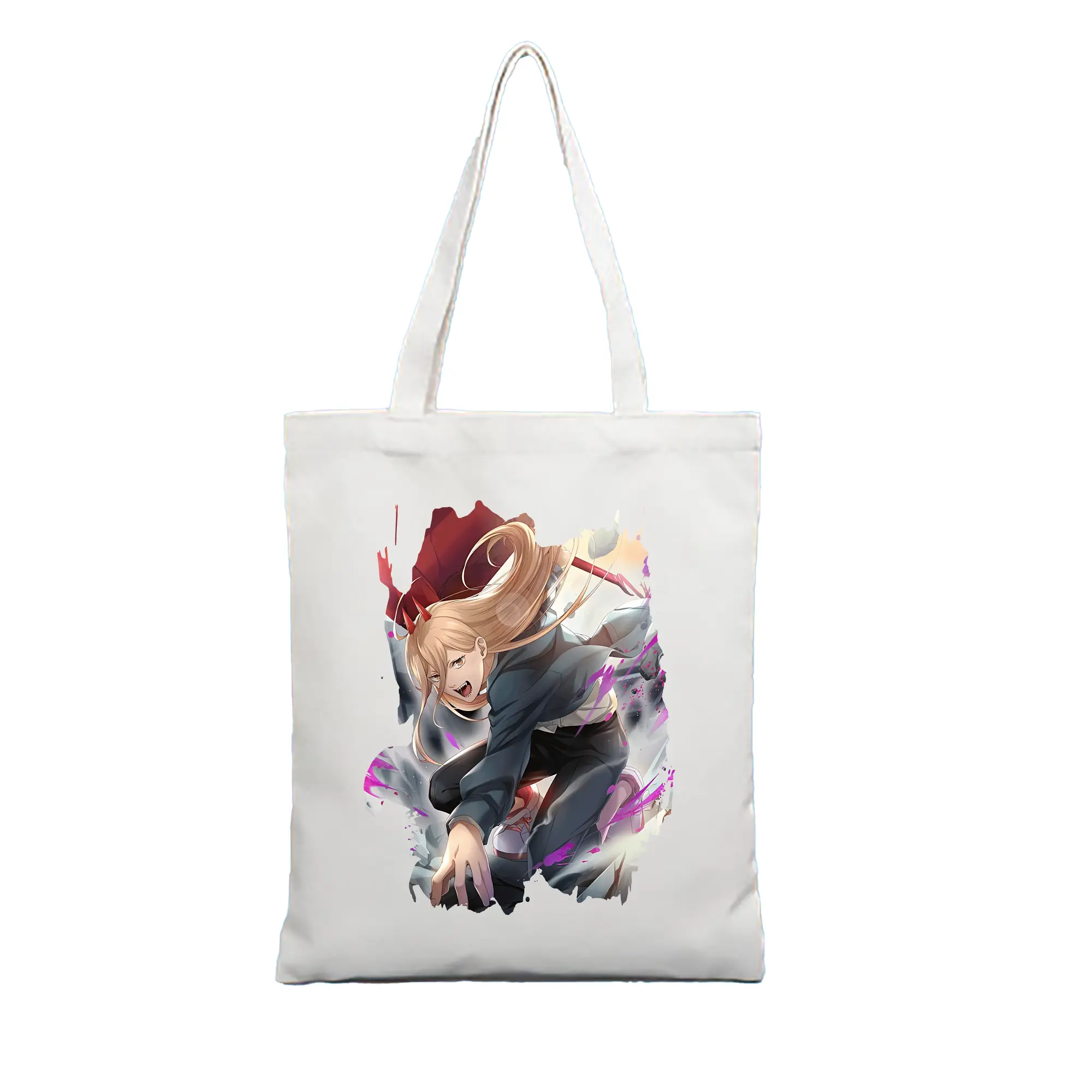 チェンソーマン グッズ,パワー - 縦型キャンバス手提げバッグ（トートバッグ） ・ キャンバス素材 ・ ショッピング用 ・ 軽量 丈夫 お手入れ簡単