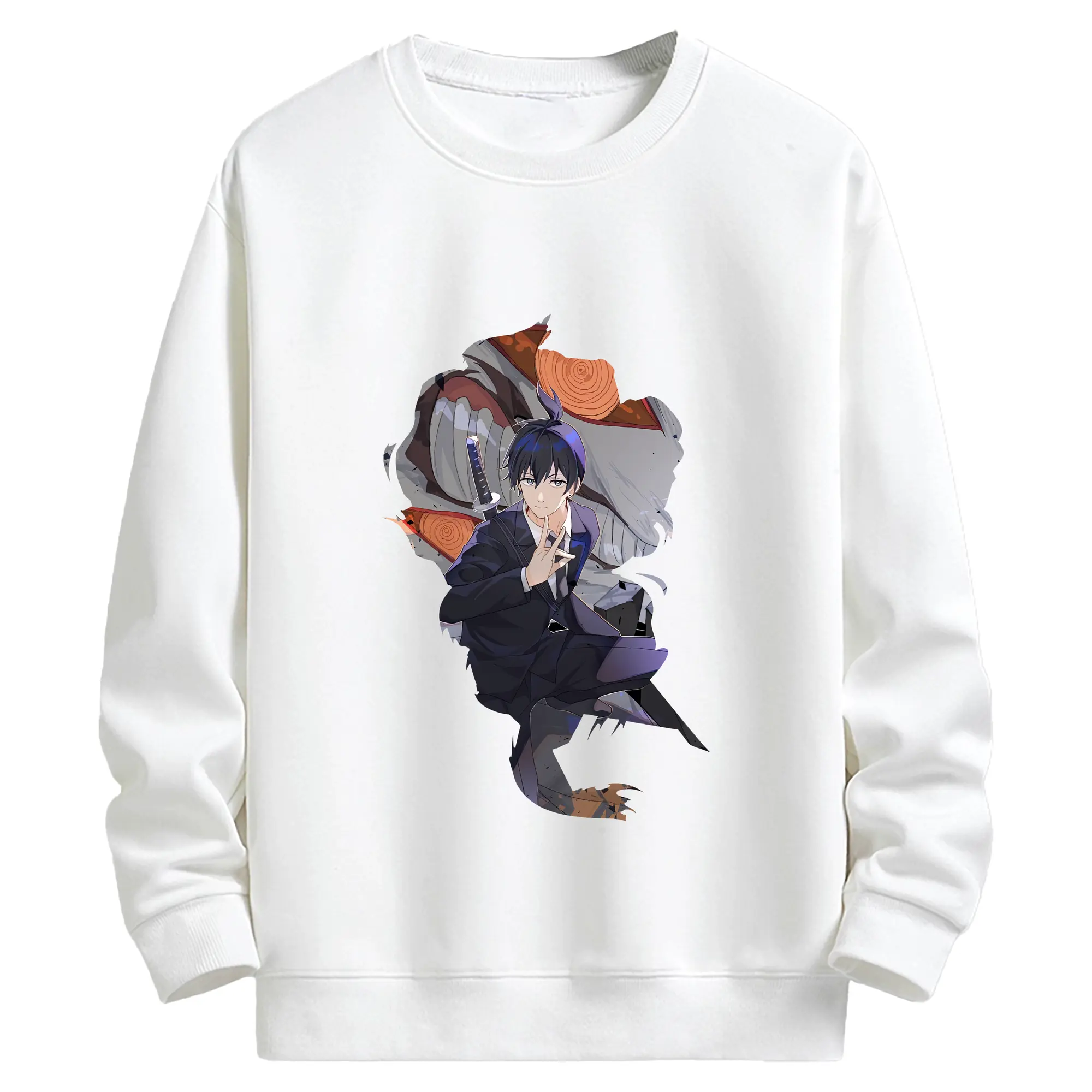 チェンソーマン グッズ,早川アキ - キッズ クルーネックスウェットシャツ ・ フロントプリント ・ 綿80％ ポリエステル20％ ・ 快適 通学 スポーツ 日常使い お散歩用