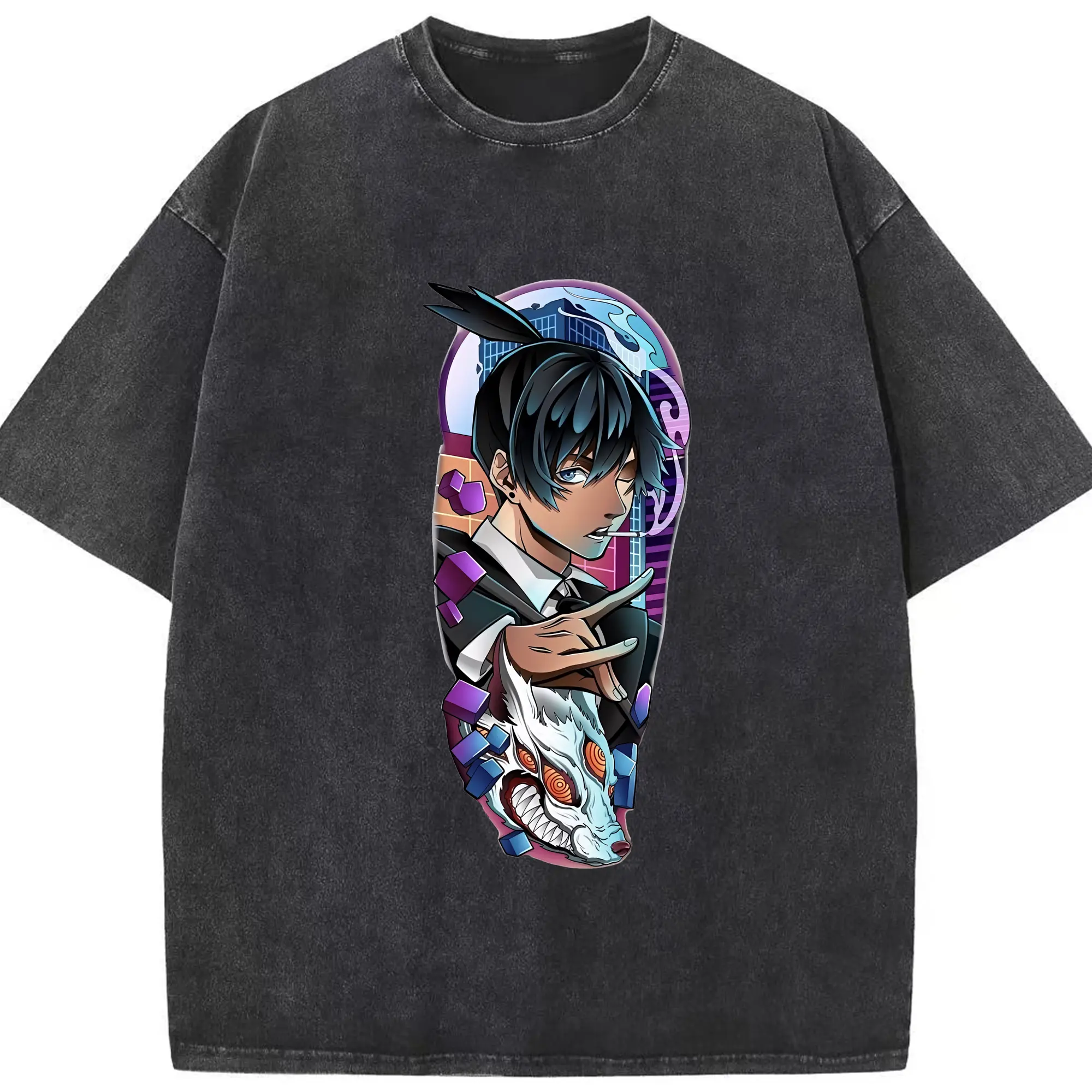 チェンソーマン グッズ,早川アキ - 綿100％ ヴィンテージ風 半袖Tシャツ ・ フロントプリント ・ 柔らか肌触り ・ 通気性 快適 ・ スポーツ カジュアル 外出用