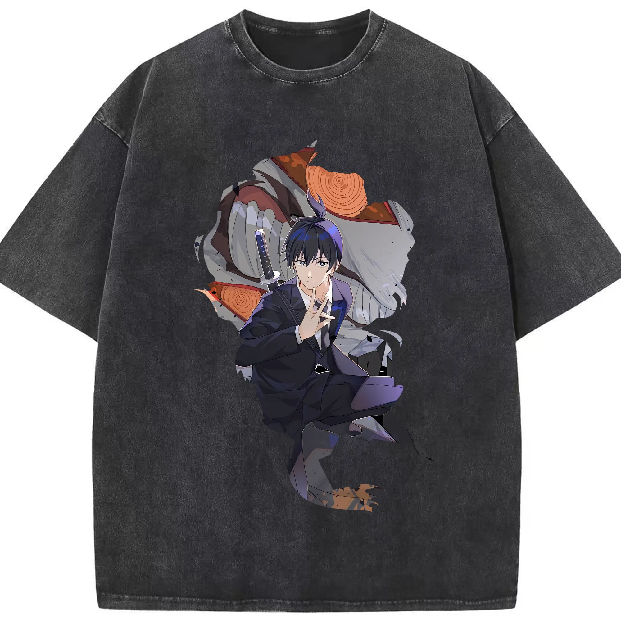 チェンソーマン グッズ,早川アキ - 綿100％ ヴィンテージ風 半袖Tシャツ ・ フロントプリント ・ 柔らか肌触り ・ 通気性 快適 ・ スポーツ カジュアル 外出用