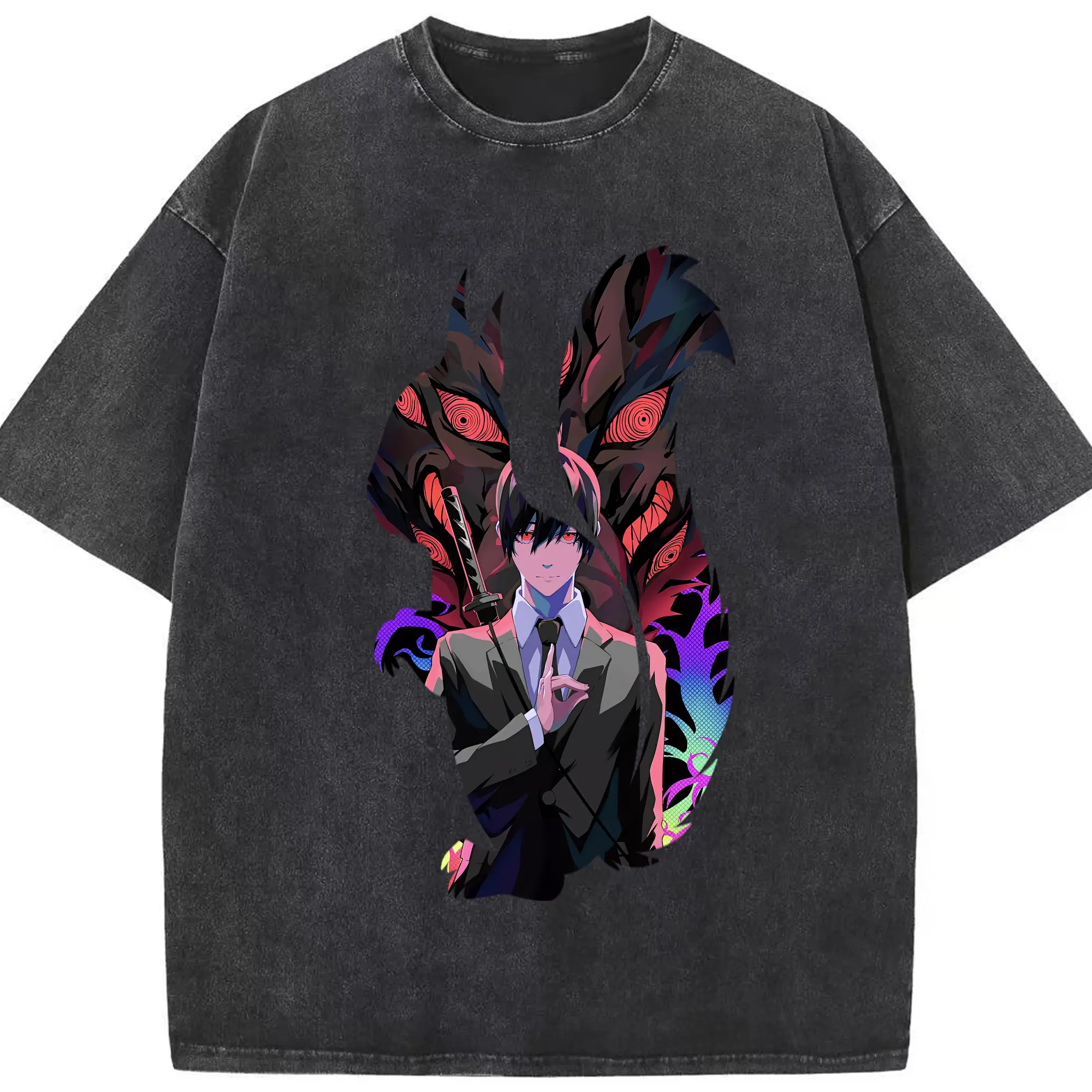 チェンソーマン グッズ,早川アキ - 綿100％ ヴィンテージ風 半袖Tシャツ ・ フロントプリント ・ 柔らか肌触り ・ 通気性 快適 ・ スポーツ カジュアル 外出用