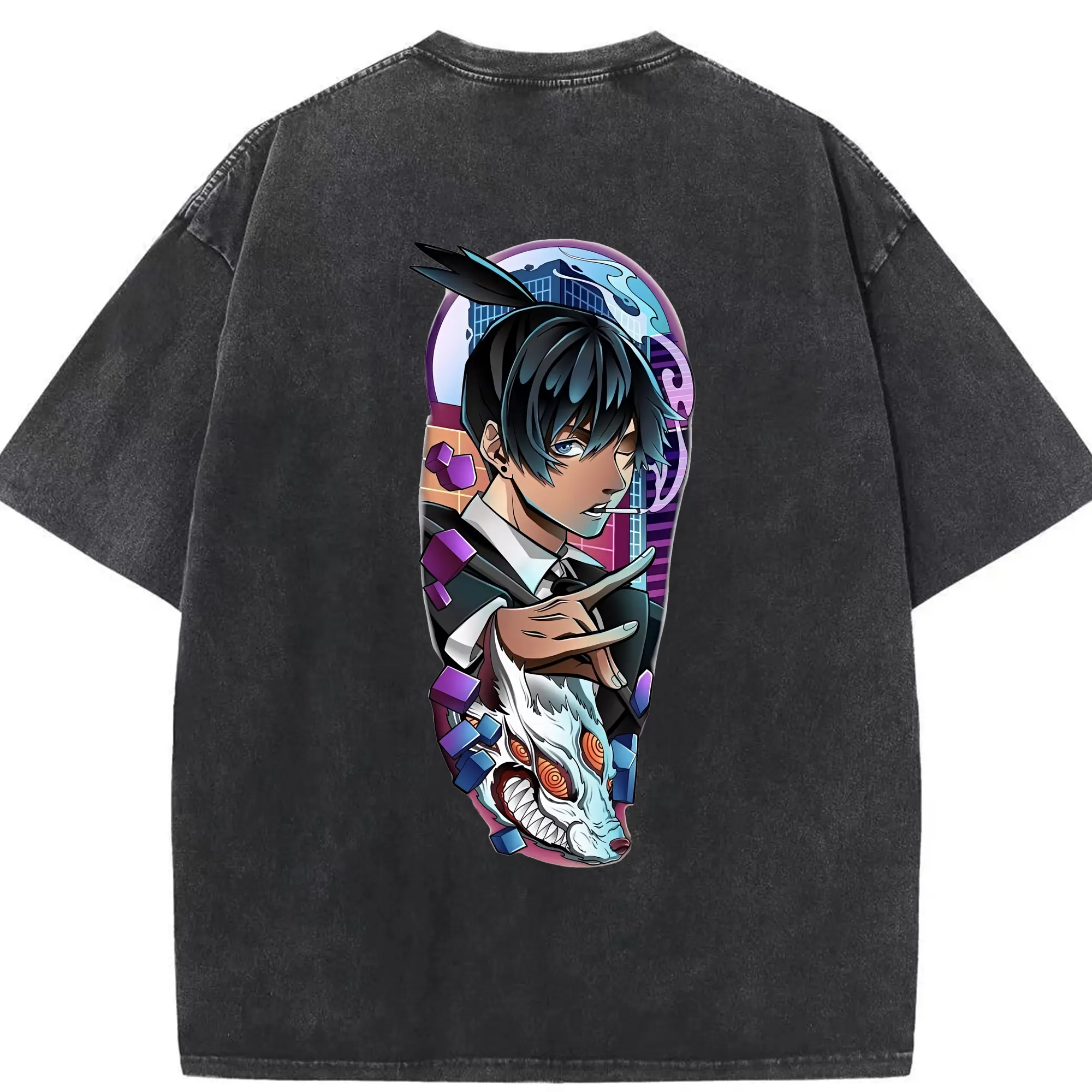 チェンソーマン グッズ,早川アキ - 綿100％ ヴィンテージ風 半袖Tシャツ ・ 背面プリント ・ 柔らか肌触り ・ 通気性 快適 ・ スポーツ カジュアル 外出用