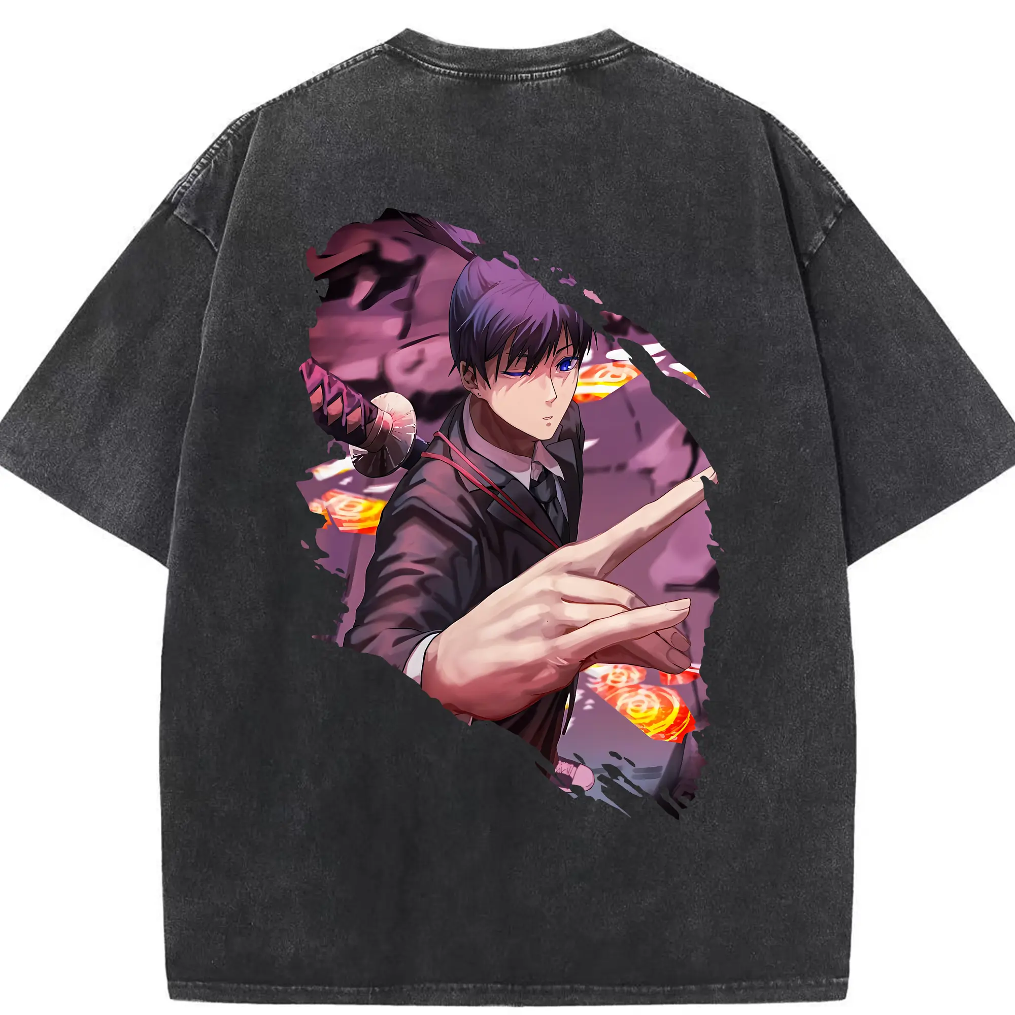 チェンソーマン グッズ,早川アキ - 綿100％ ヴィンテージ風 半袖Tシャツ ・ 背面プリント ・ 柔らか肌触り ・ 通気性 快適 ・ スポーツ カジュアル 外出用