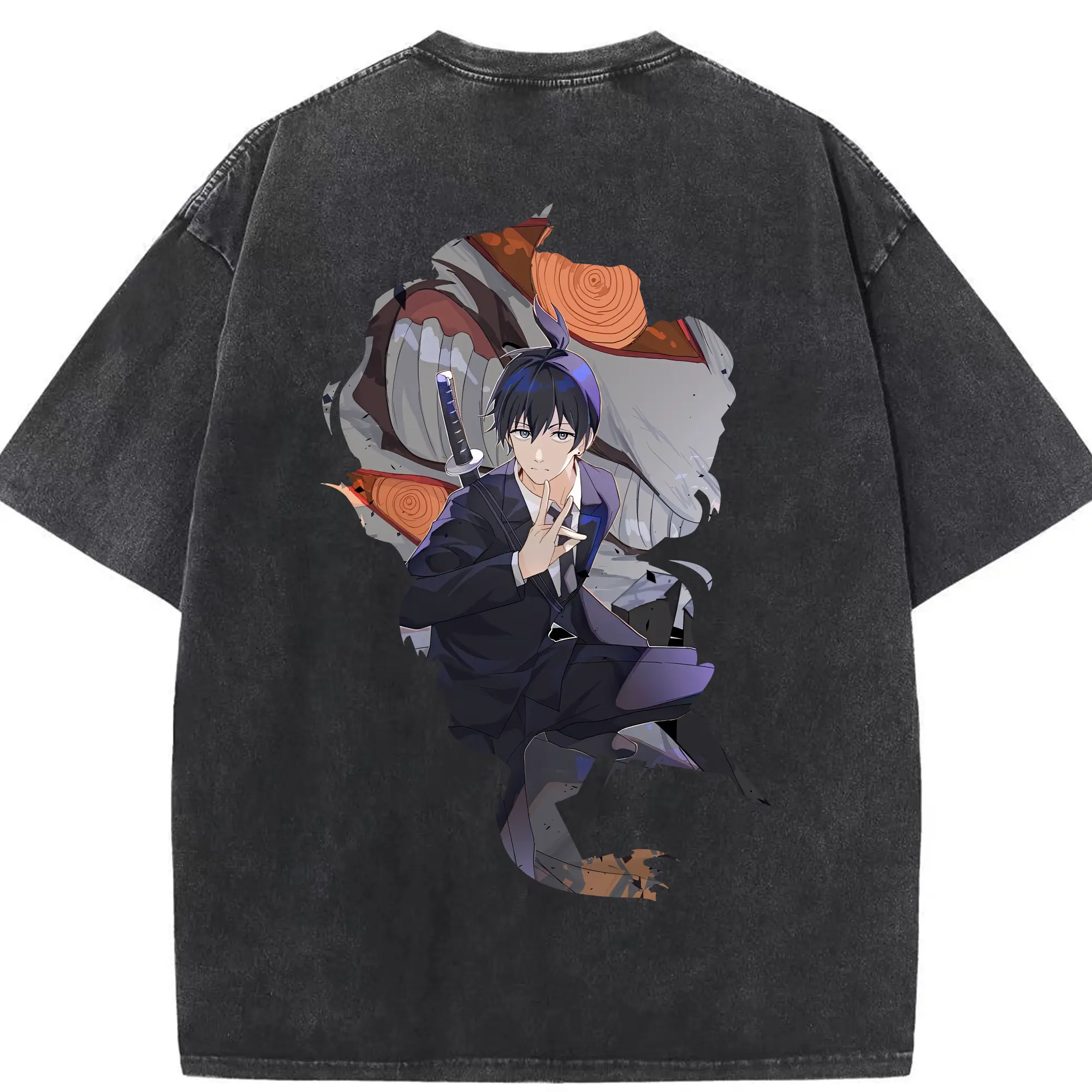 チェンソーマン グッズ,早川アキ - 綿100％ ヴィンテージ風 半袖Tシャツ ・ 背面プリント ・ 柔らか肌触り ・ 通気性 快適 ・ スポーツ カジュアル 外出用