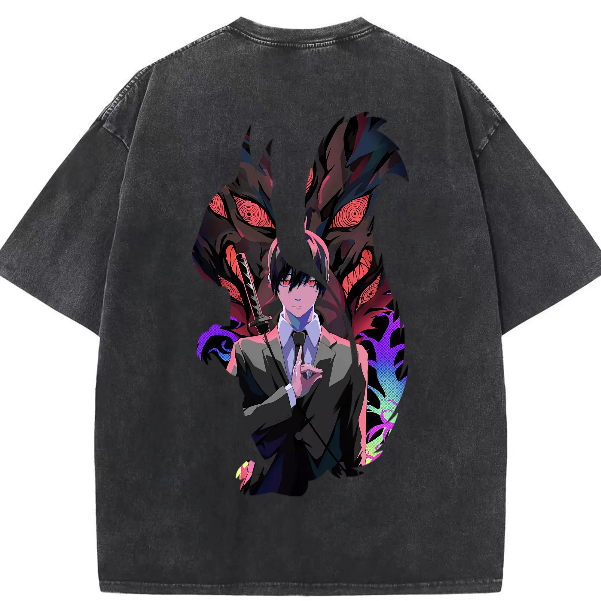 チェンソーマン グッズ,早川アキ - 綿100％ ヴィンテージ風 半袖Tシャツ ・ 背面プリント ・ 柔らか肌触り ・ 通気性 快適 ・ スポーツ カジュアル 外出用