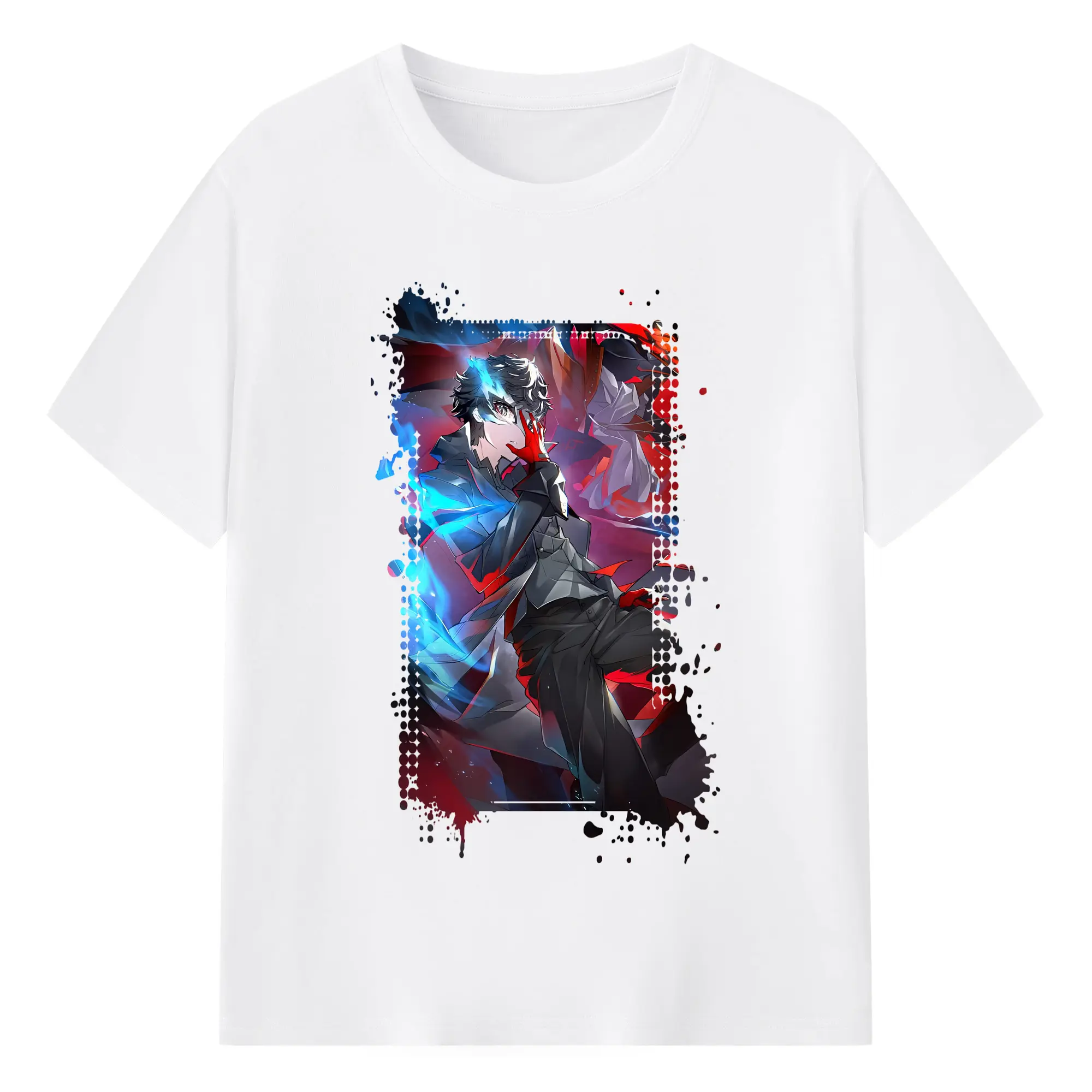 ペルソナ グッズ,主人公 - 綿100％ 半袖Tシャツ ・ フロントプリント ・ 快適 通気性 ・ 日常使い 散歩 スポーツ用