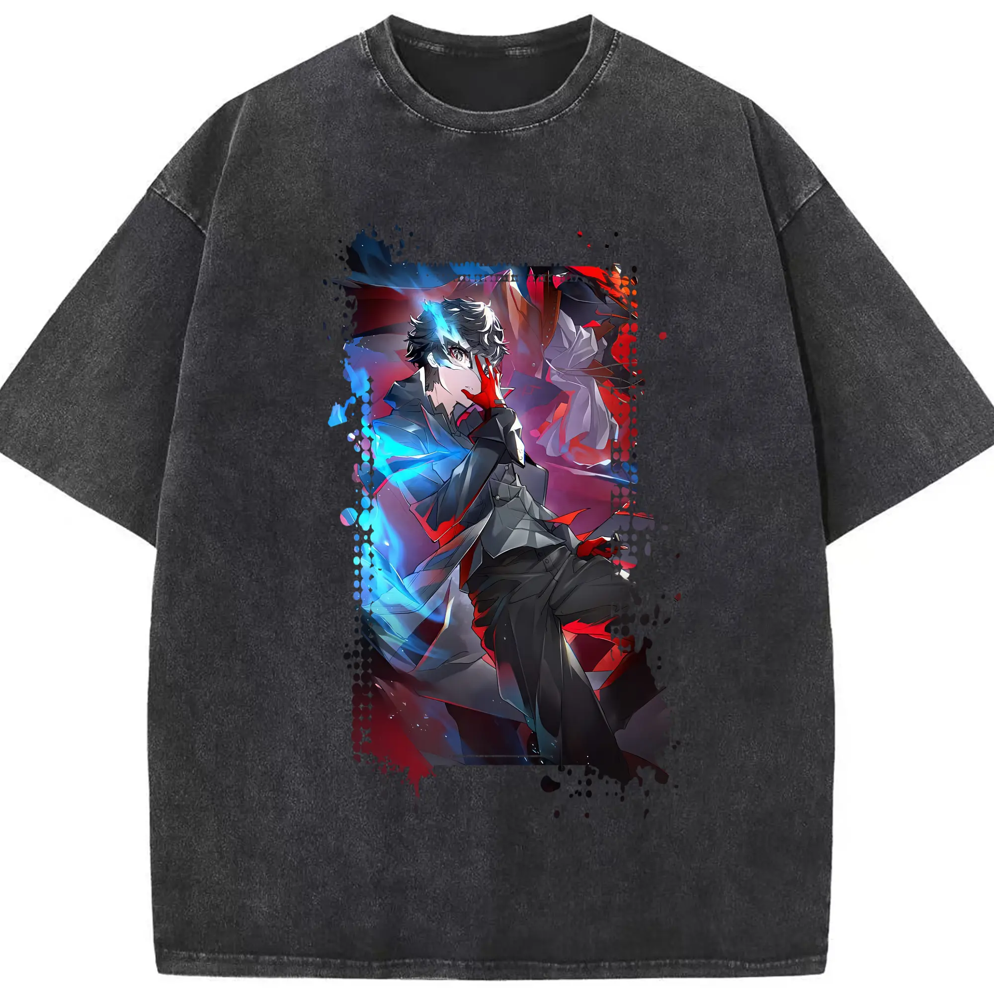 ペルソナ グッズ,主人公 - 綿100％ ヴィンテージ風 半袖Tシャツ ・ フロントプリント ・ 柔らか肌触り ・ 通気性 快適 ・ スポーツ カジュアル 外出用