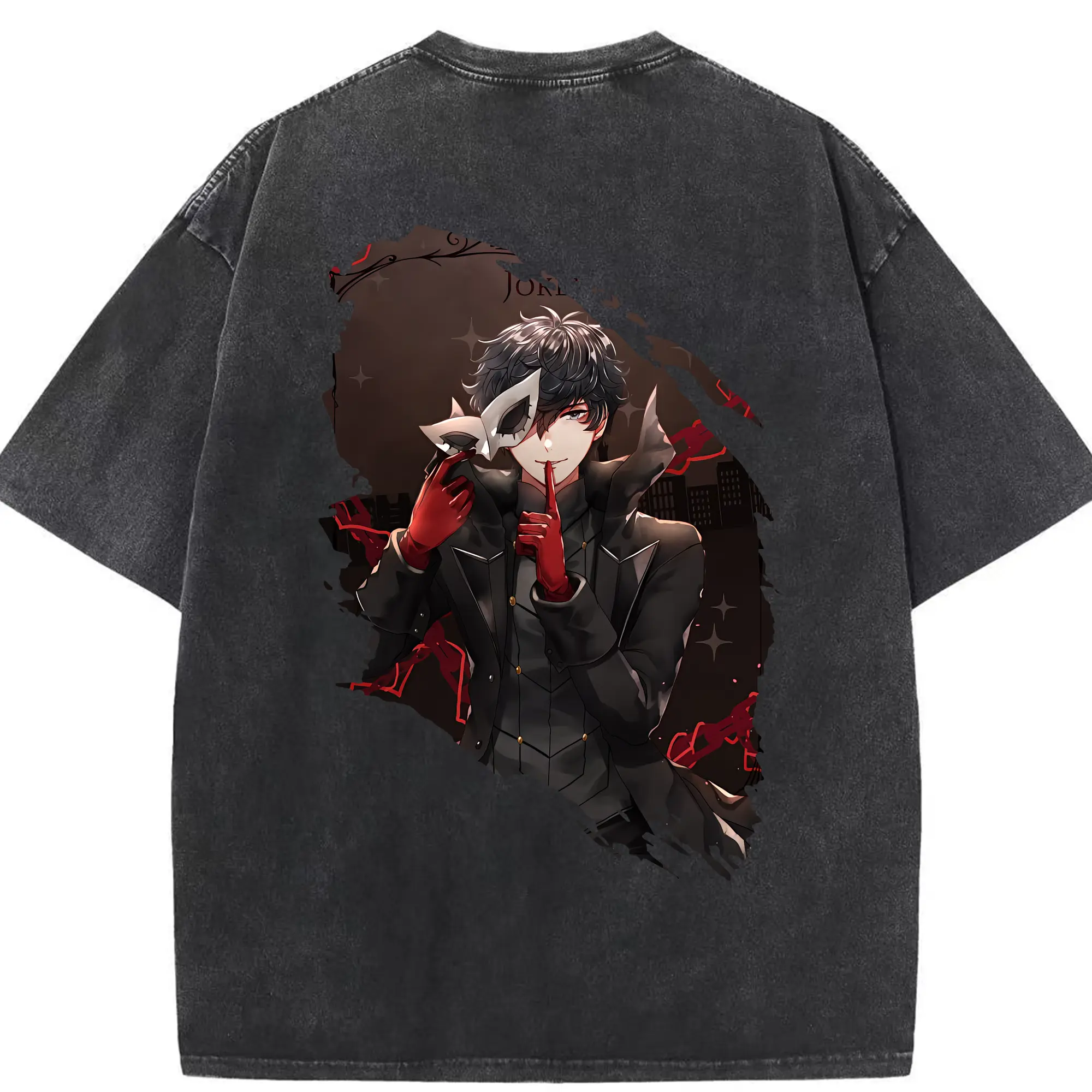 ペルソナ グッズ,主人公 - 綿100％ ヴィンテージ風 半袖Tシャツ ・ 背面プリント ・ 柔らか肌触り ・ 通気性 快適 ・ スポーツ カジュアル 外出用