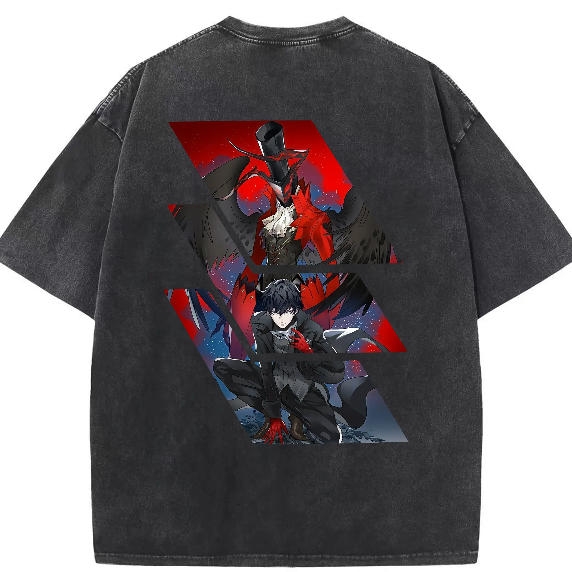 ペルソナ グッズ,主人公 - 綿100％ ヴィンテージ風 半袖Tシャツ ・ 背面プリント ・ 柔らか肌触り ・ 通気性 快適 ・ スポーツ カジュアル 外出用