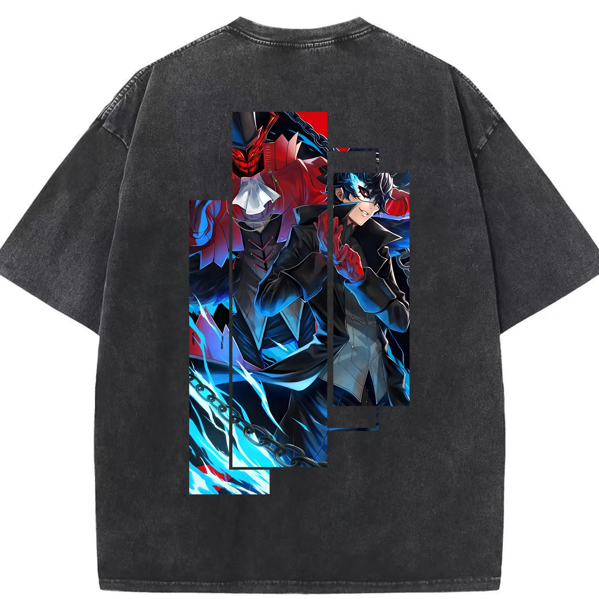 ペルソナ グッズ,主人公 - 綿100％ ヴィンテージ風 半袖Tシャツ ・ 背面プリント ・ 柔らか肌触り ・ 通気性 快適 ・ スポーツ カジュアル 外出用