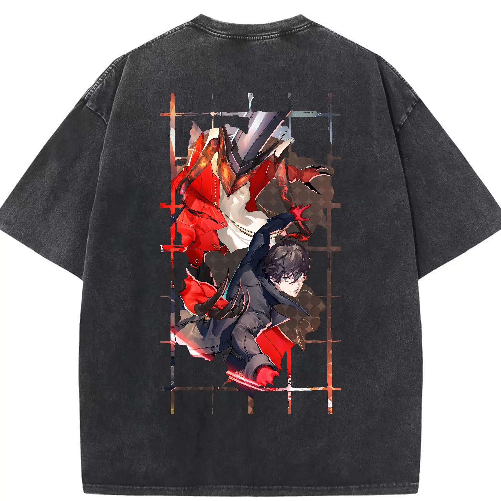 ペルソナ グッズ,主人公 - 綿100％ ヴィンテージ風 半袖Tシャツ ・ 背面プリント ・ 柔らか肌触り ・ 通気性 快適 ・ スポーツ カジュアル 外出用