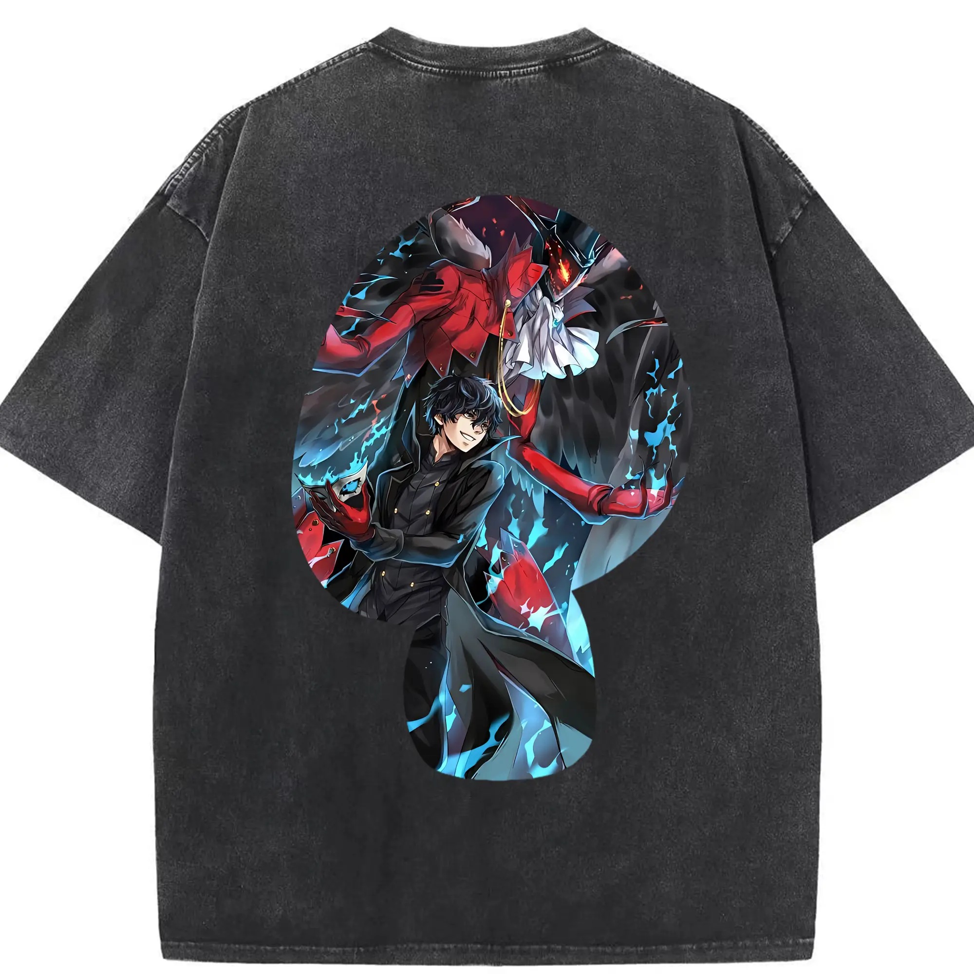 ペルソナ グッズ,主人公 - 綿100％ ヴィンテージ風 半袖Tシャツ ・ 背面プリント ・ 柔らか肌触り ・ 通気性 快適 ・ スポーツ カジュアル 外出用