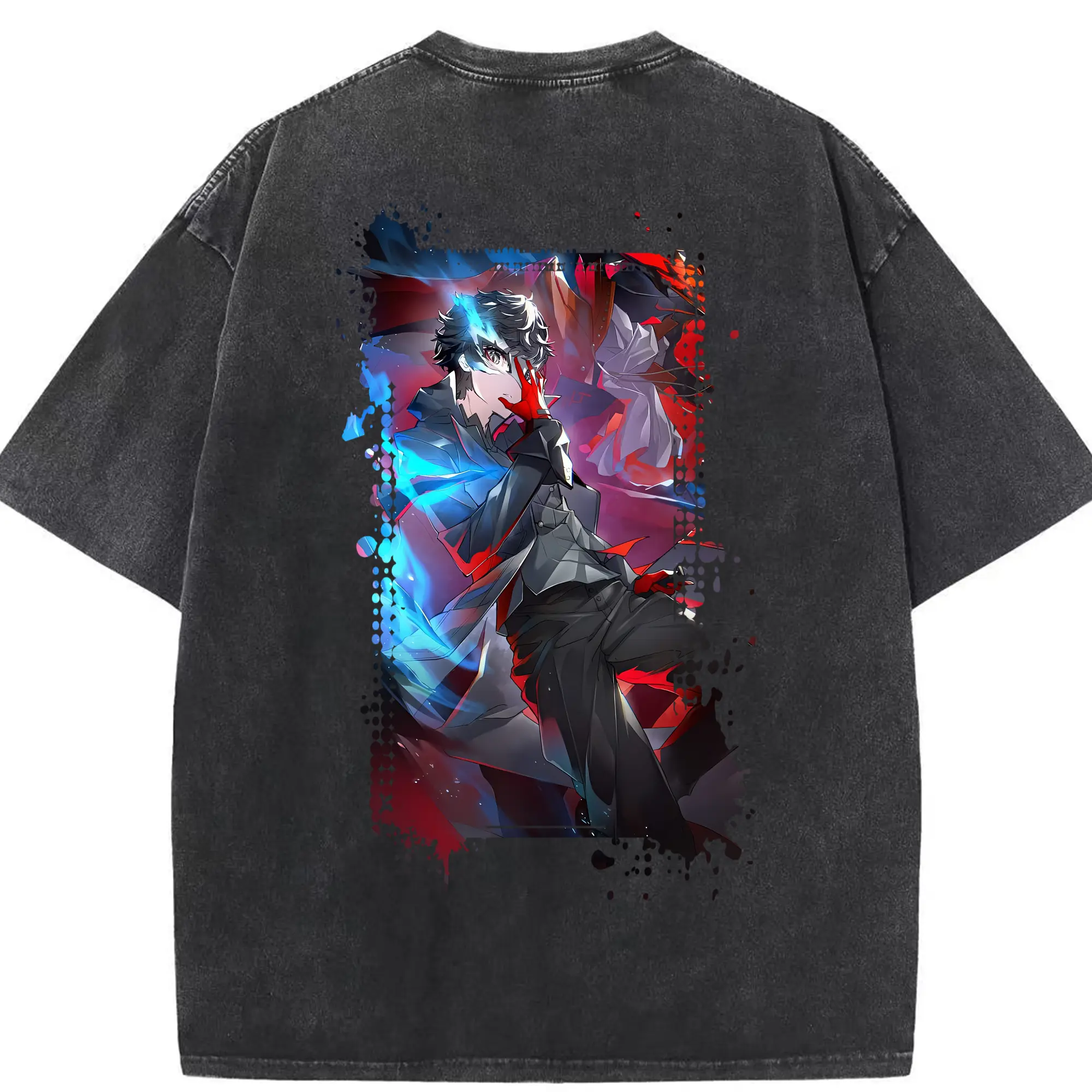 ペルソナ グッズ,主人公 - 綿100％ ヴィンテージ風 半袖Tシャツ ・ 背面プリント ・ 柔らか肌触り ・ 通気性 快適 ・ スポーツ カジュアル 外出用