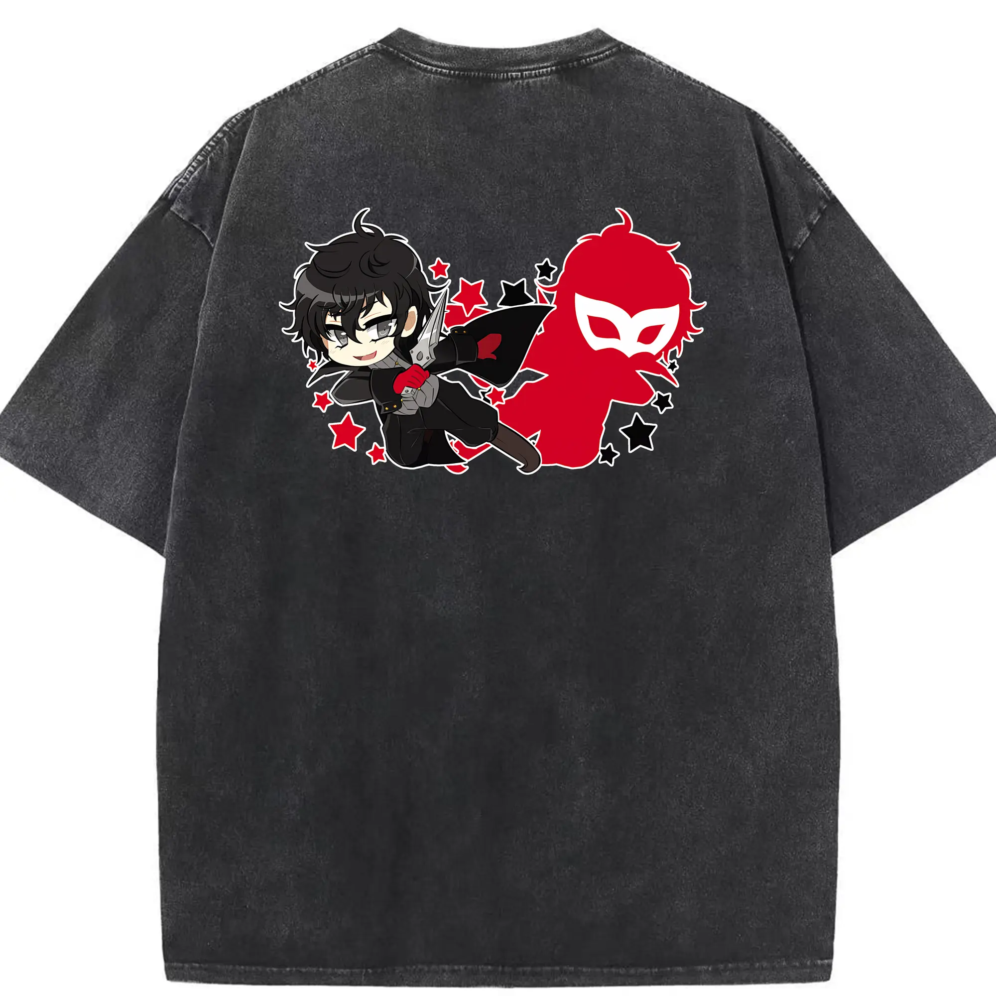 ペルソナ グッズ,主人公 - 綿100％ ヴィンテージ風 半袖Tシャツ ・ 背面プリント ・ 柔らか肌触り ・ 通気性 快適 ・ スポーツ カジュアル 外出用