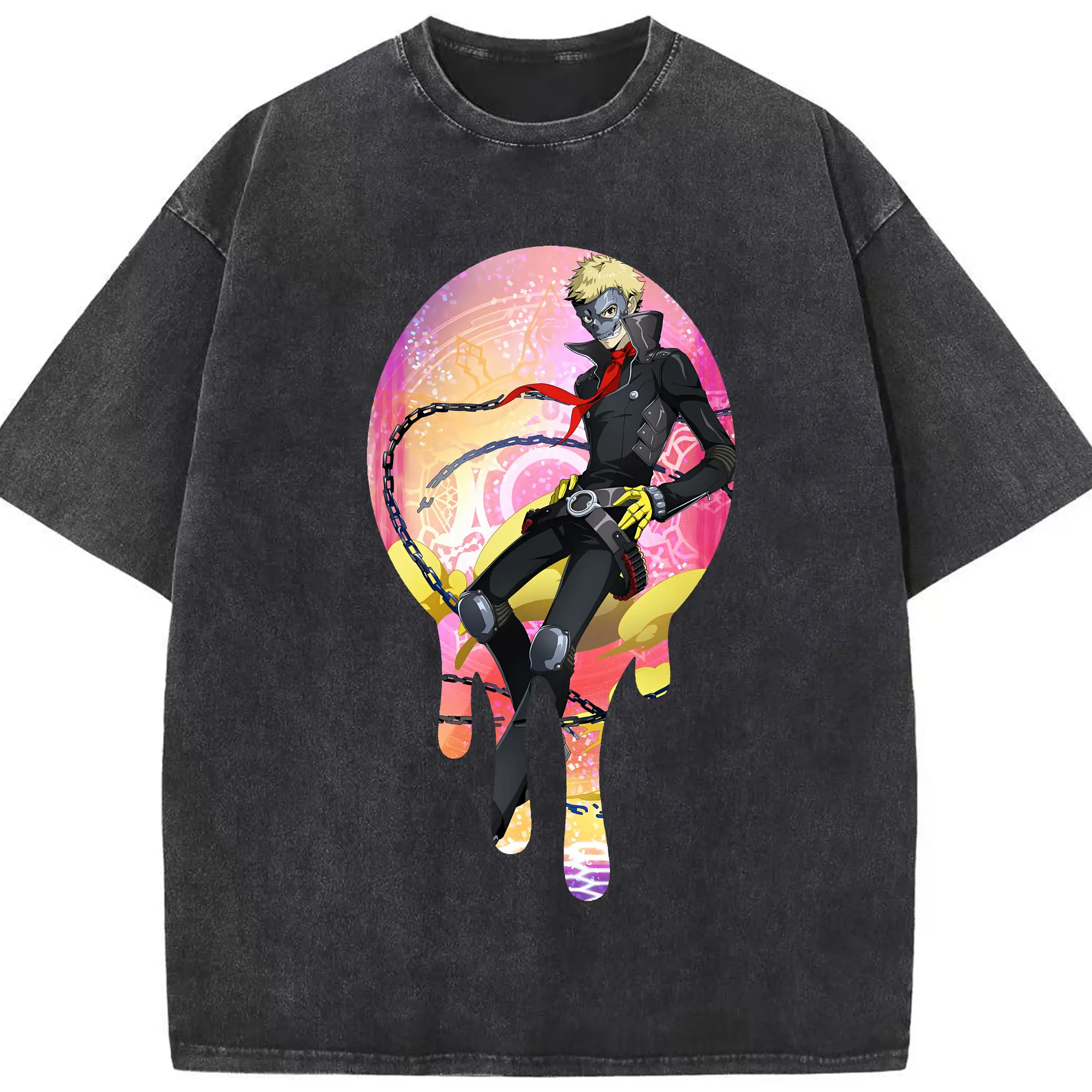 ペルソナ グッズ,坂本竜司 - 綿100％ ヴィンテージ風 半袖Tシャツ ・ フロントプリント ・ 柔らか肌触り ・ 通気性 快適 ・ スポーツ カジュアル 外出用