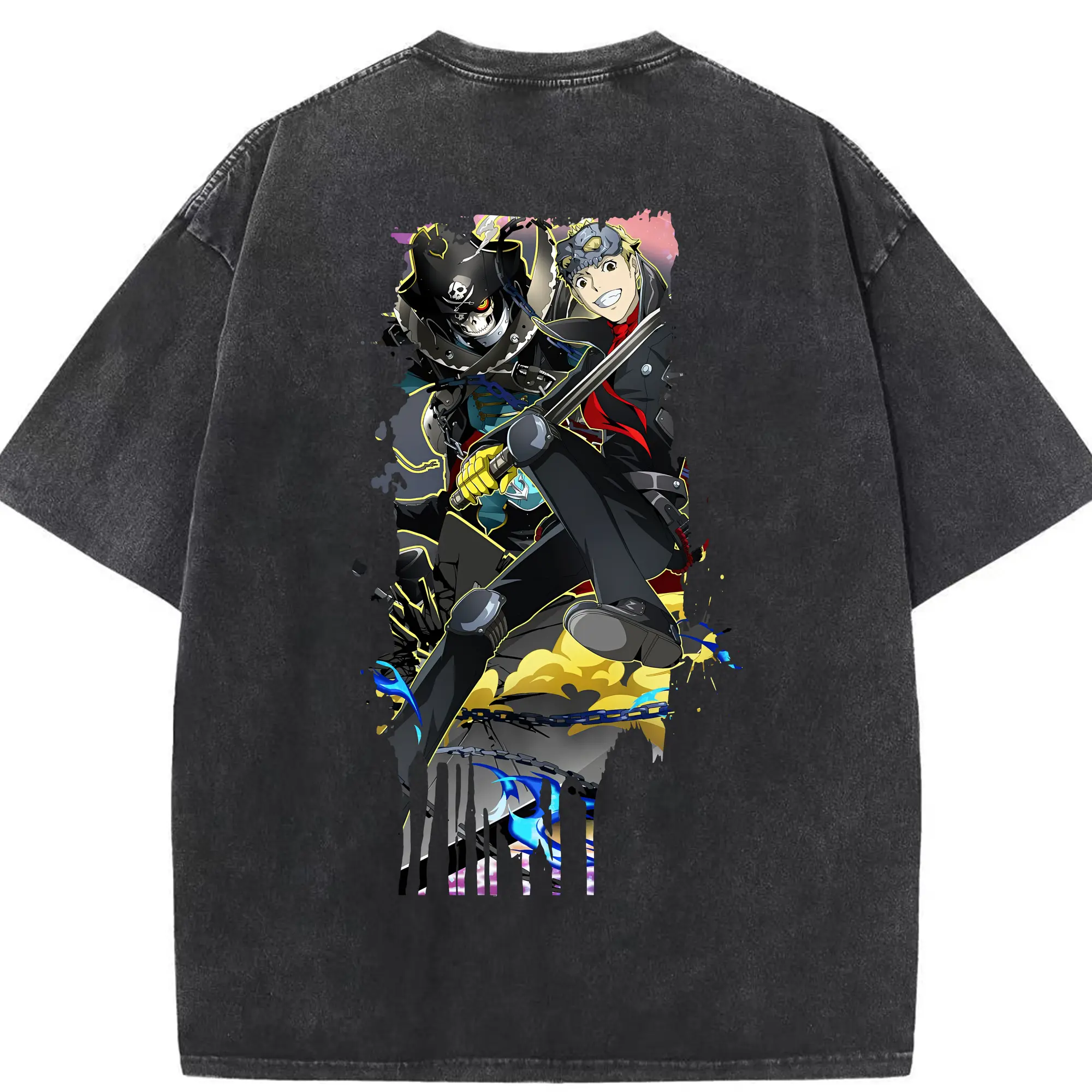 ペルソナ グッズ,坂本竜司 - 綿100％ ヴィンテージ風 半袖Tシャツ ・ 背面プリント ・ 柔らか肌触り ・ 通気性 快適 ・ スポーツ カジュアル 外出用