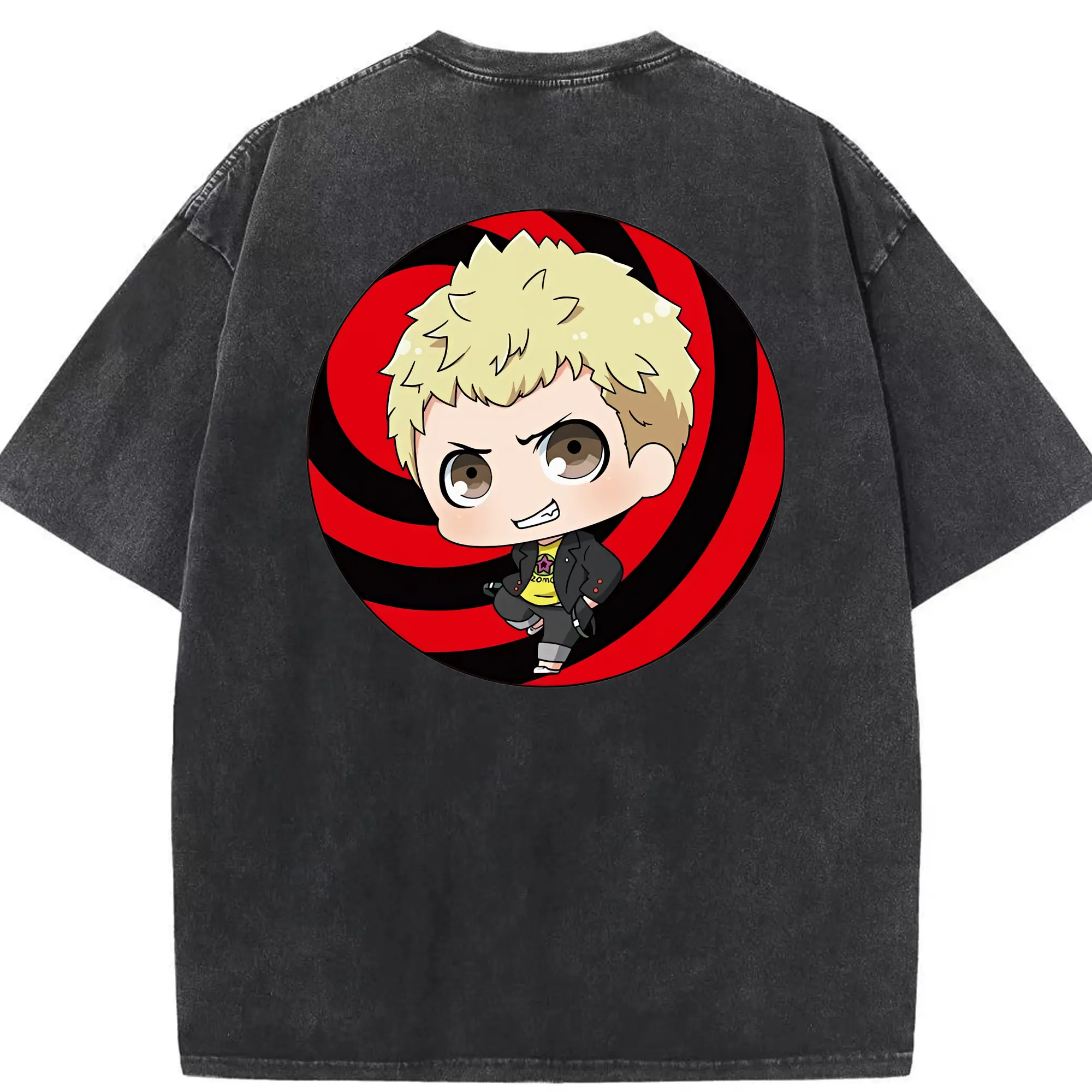 ペルソナ グッズ,坂本竜司 - 綿100％ ヴィンテージ風 半袖Tシャツ ・ 背面プリント ・ 柔らか肌触り ・ 通気性 快適 ・ スポーツ カジュアル 外出用