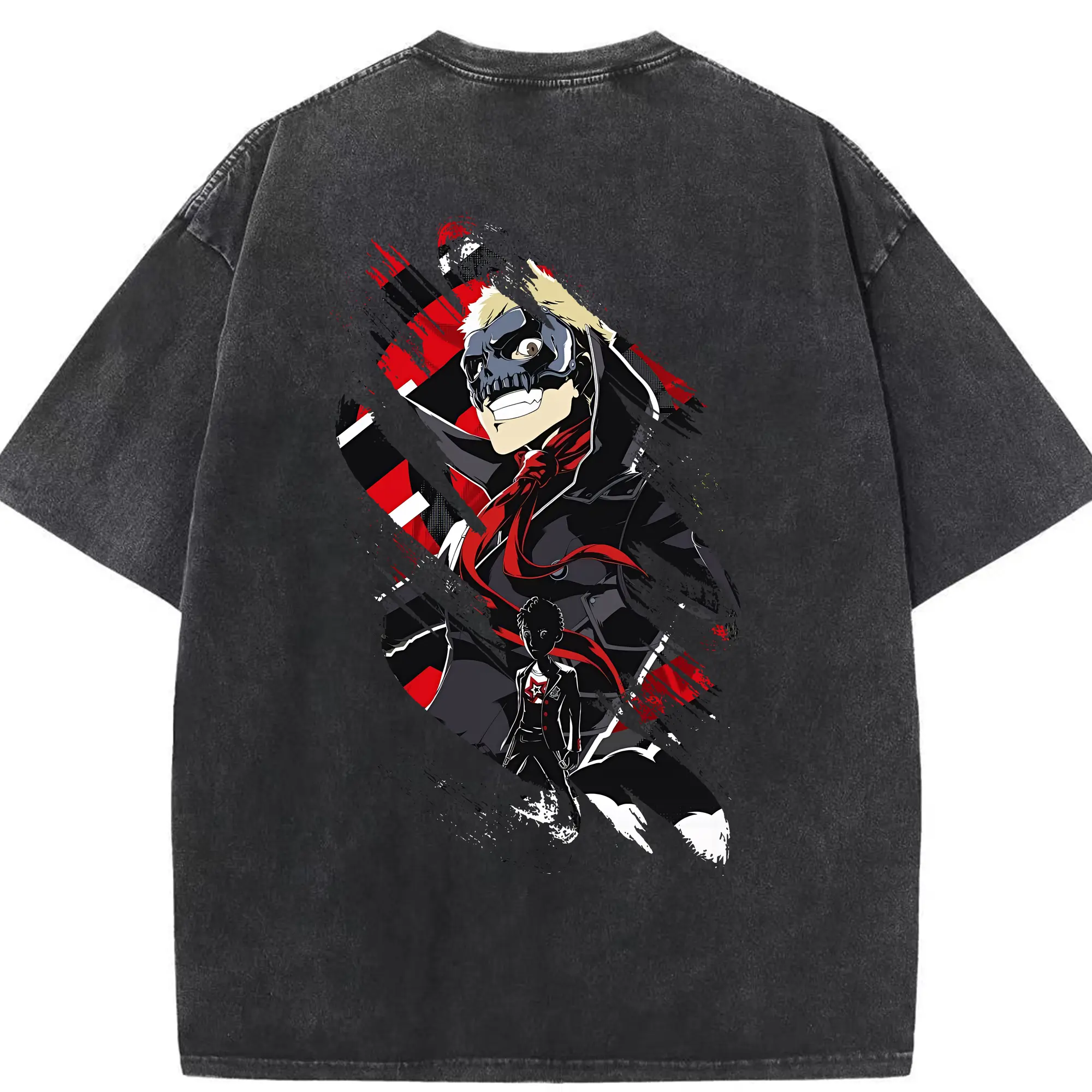 ペルソナ グッズ,坂本竜司 - 綿100％ ヴィンテージ風 半袖Tシャツ ・ 背面プリント ・ 柔らか肌触り ・ 通気性 快適 ・ スポーツ カジュアル 外出用