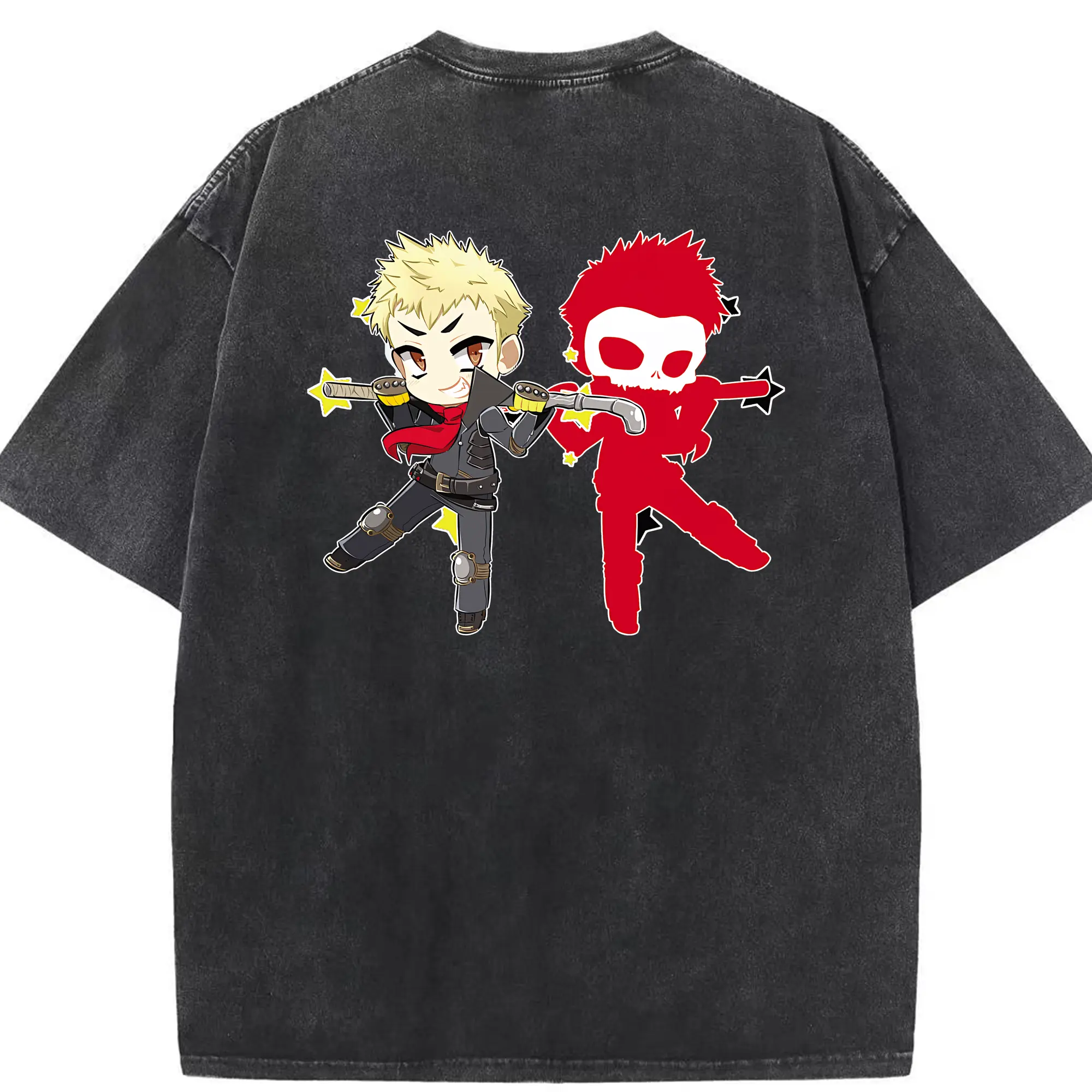 ペルソナ グッズ,坂本竜司 - 綿100％ ヴィンテージ風 半袖Tシャツ ・ 背面プリント ・ 柔らか肌触り ・ 通気性 快適 ・ スポーツ カジュアル 外出用