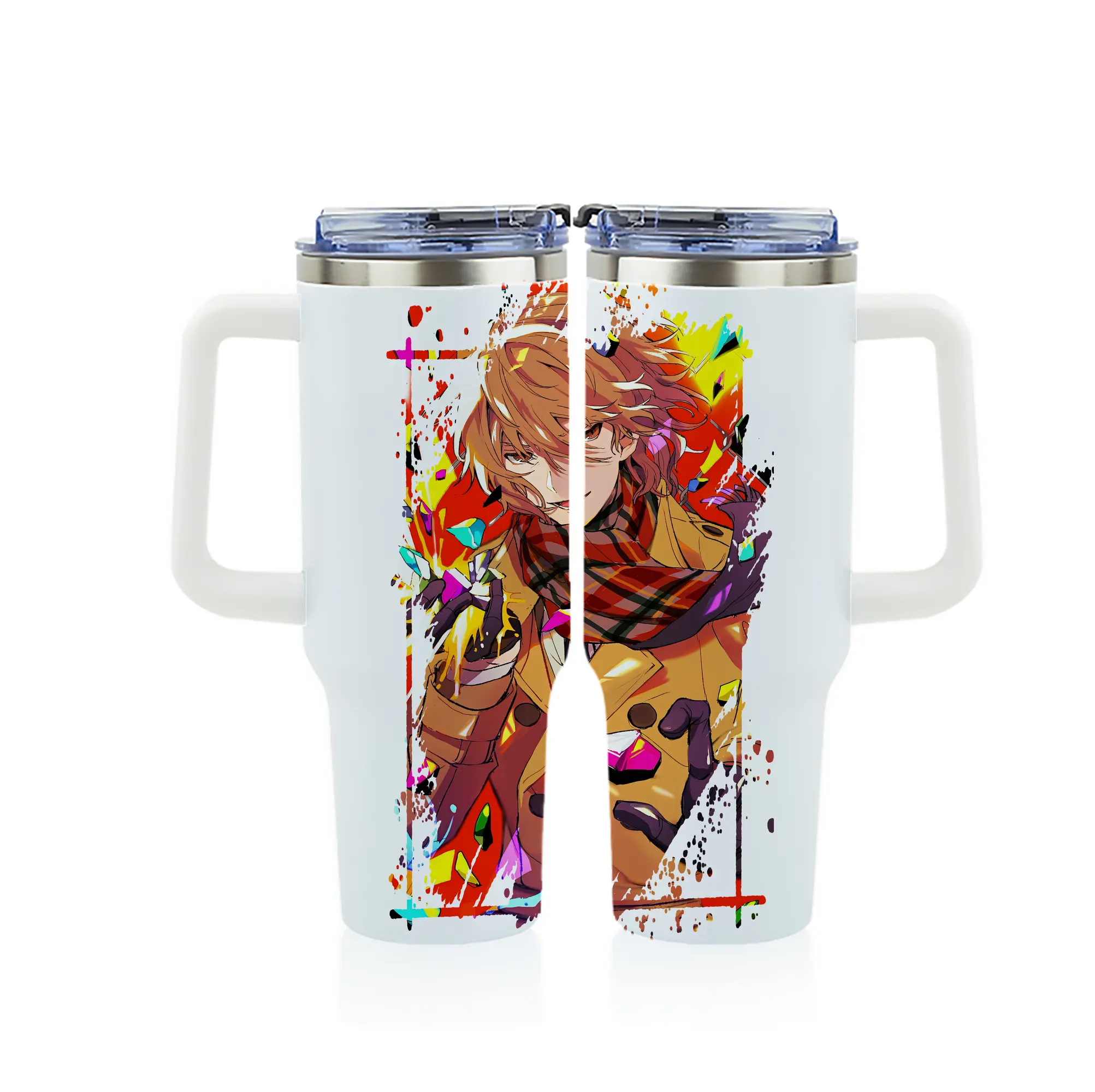 ペルソナ グッズ,明智吾郎 - 1200mL フルプリント車用タンブラー ・ 304ステンレス 内側 ・ 201ステンレス 外側 ・ 保温 保冷 ・ 通勤 ドライブ アウトドア用