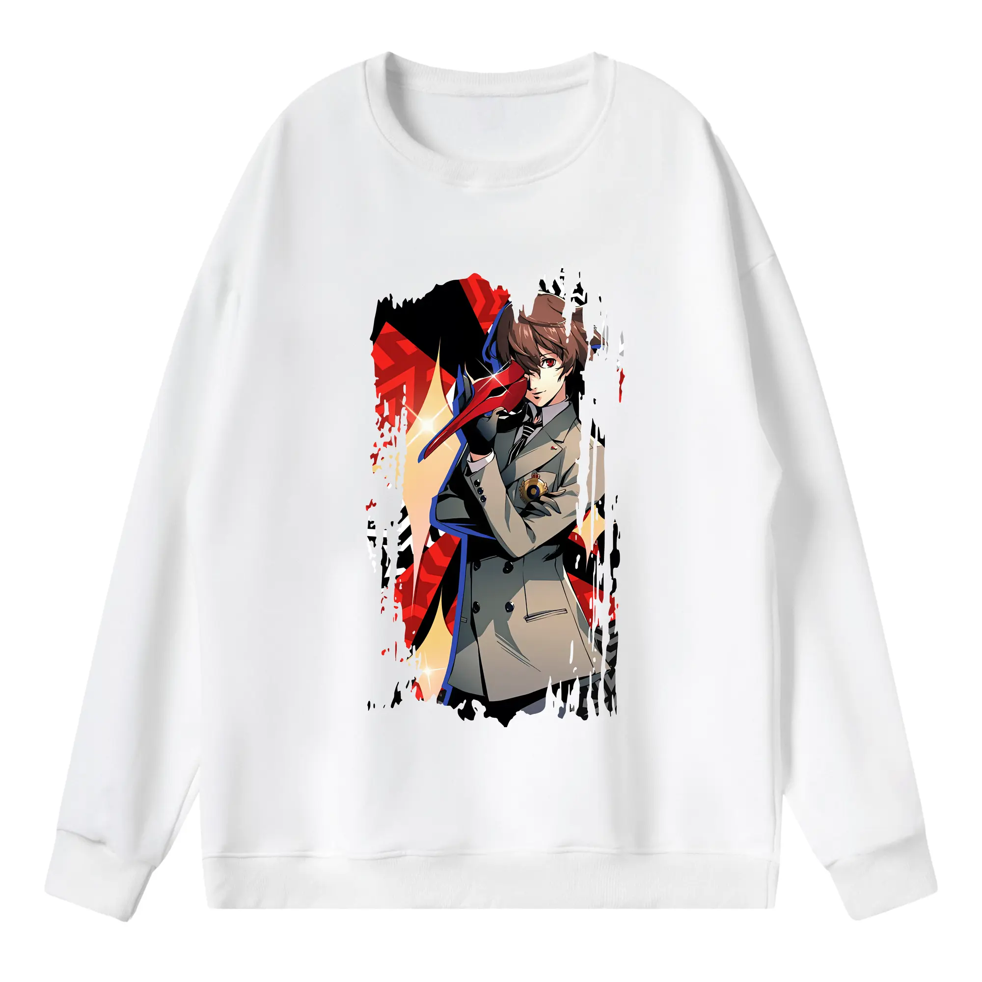 ペルソナ グッズ,明智吾郎 - 薄手 クルーネック スウェット 裏毛260g · ポリエステル 春秋向け カジュアル 男女兼用 · トレーナー デイリー スポーツ 散歩に最適