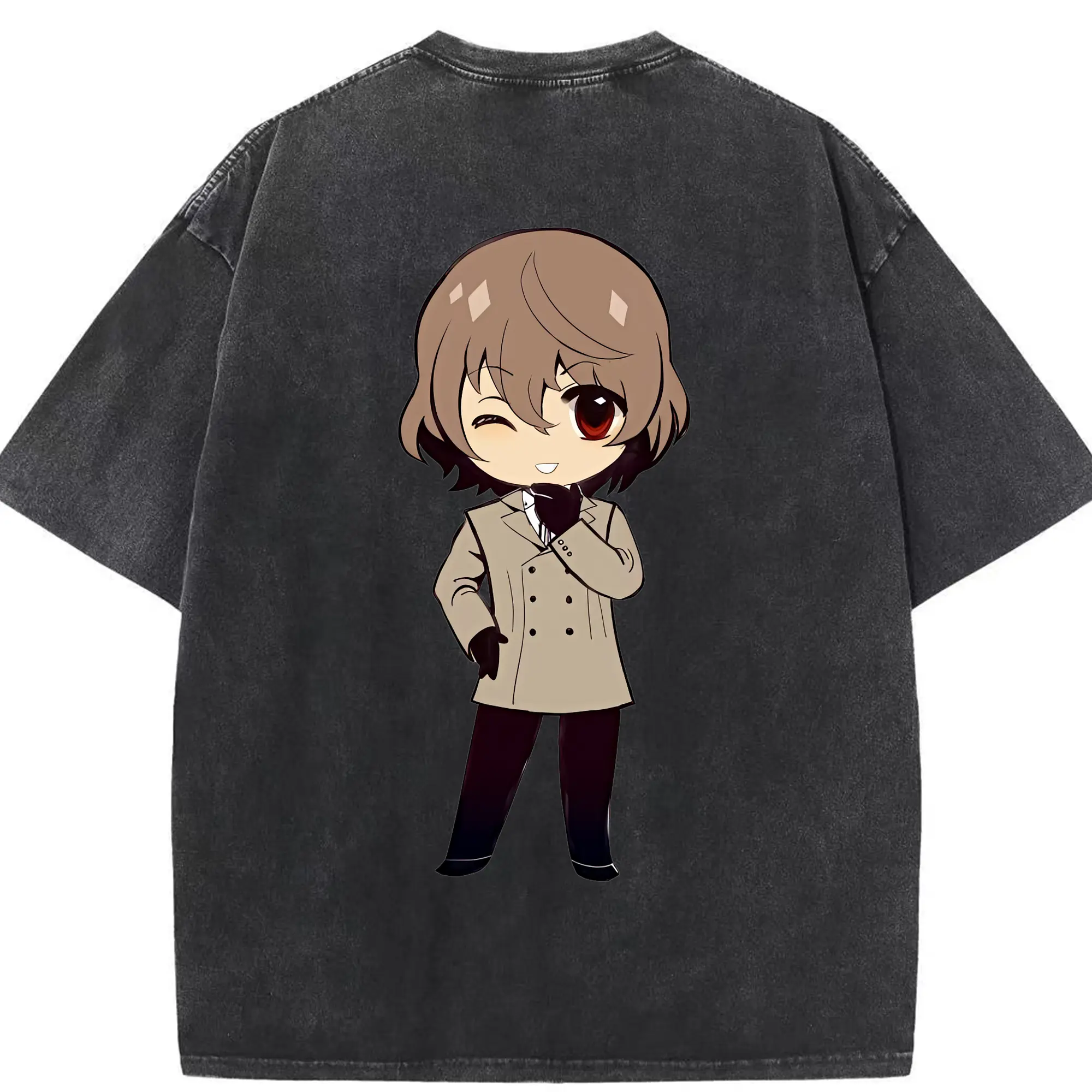 ペルソナ グッズ,明智吾郎 - 綿100％ ヴィンテージ風 半袖Tシャツ ・ 背面プリント ・ 柔らか肌触り ・ 通気性 快適 ・ スポーツ カジュアル 外出用