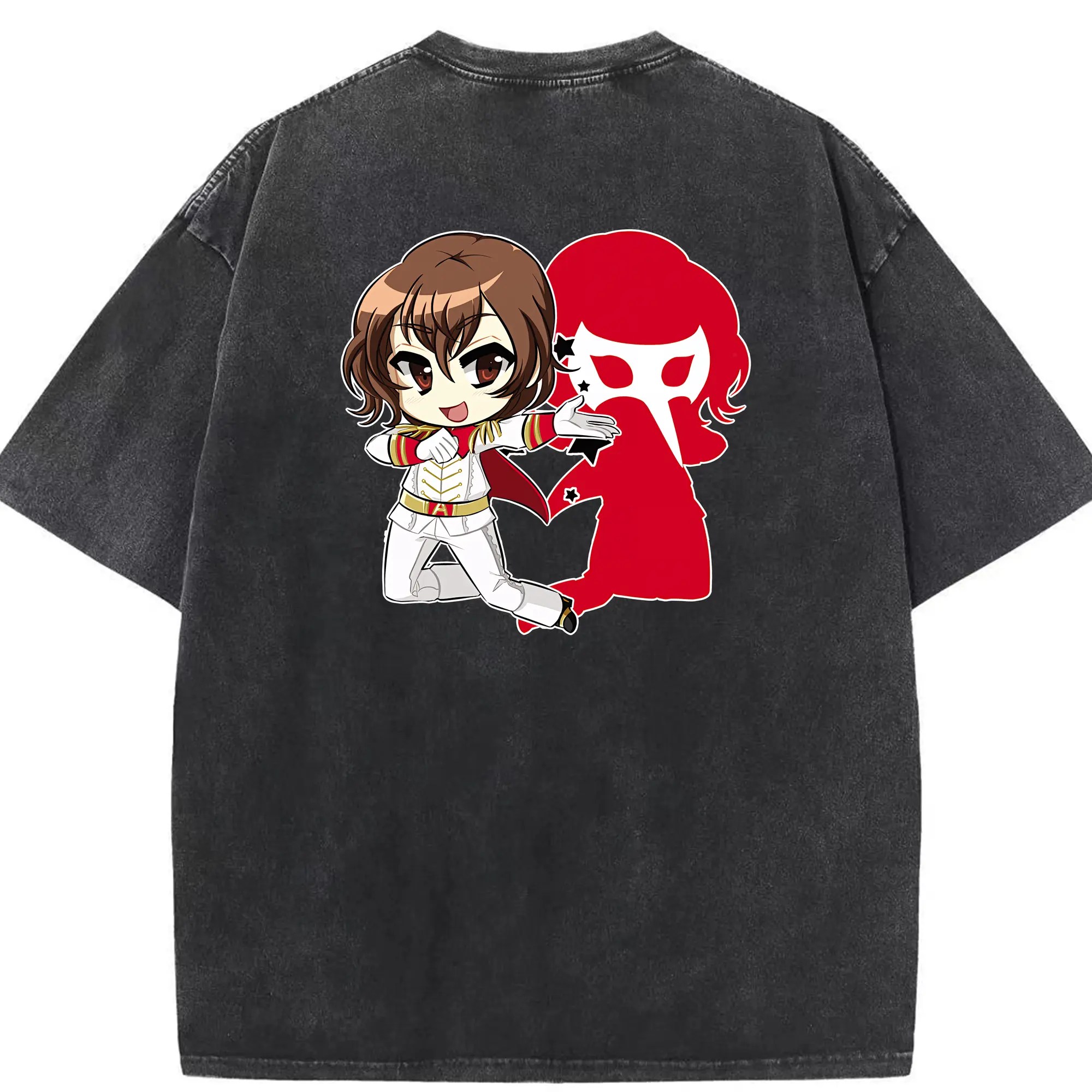 ペルソナ グッズ,明智吾郎 - 綿100％ ヴィンテージ風 半袖Tシャツ ・ 背面プリント ・ 柔らか肌触り ・ 通気性 快適 ・ スポーツ カジュアル 外出用