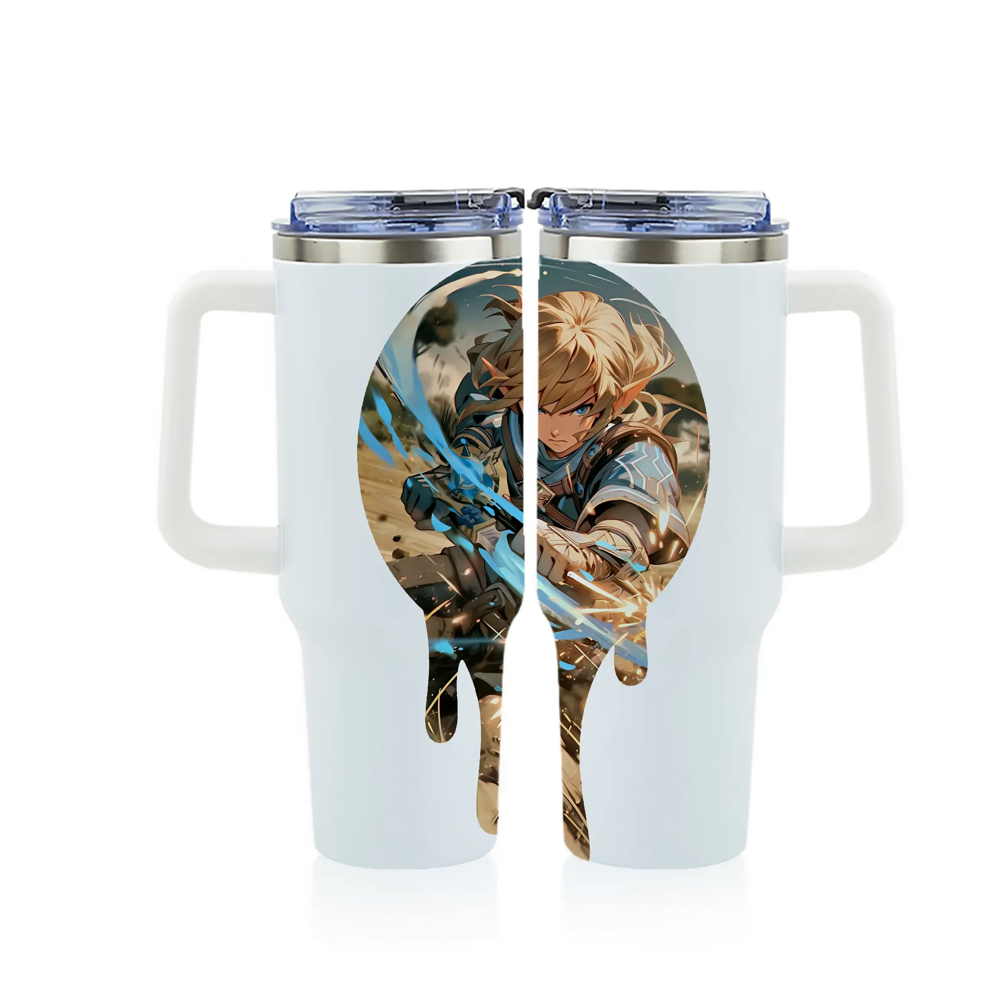 ゼルダの伝説 グッズ,リンク - 1200mL フルプリント車用タンブラー ・ 304ステンレス 内側 ・ 201ステンレス 外側 ・ 保温 保冷 ・ 通勤 ドライブ アウトドア用