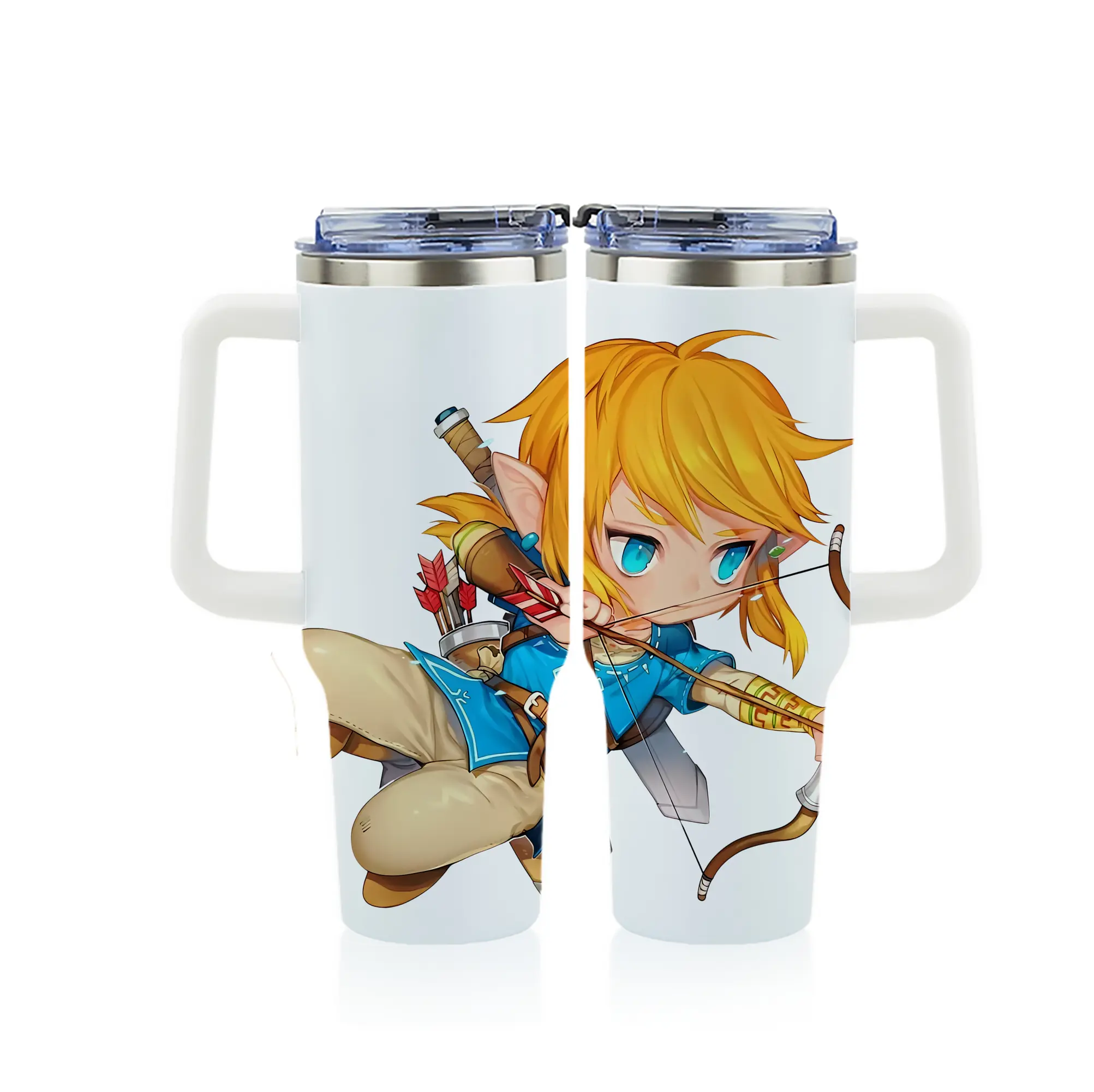 ゼルダの伝説 グッズ,リンク - 1200mL フルプリント車用タンブラー ・ 304ステンレス 内側 ・ 201ステンレス 外側 ・ 保温 保冷 ・ 通勤 ドライブ アウトドア用