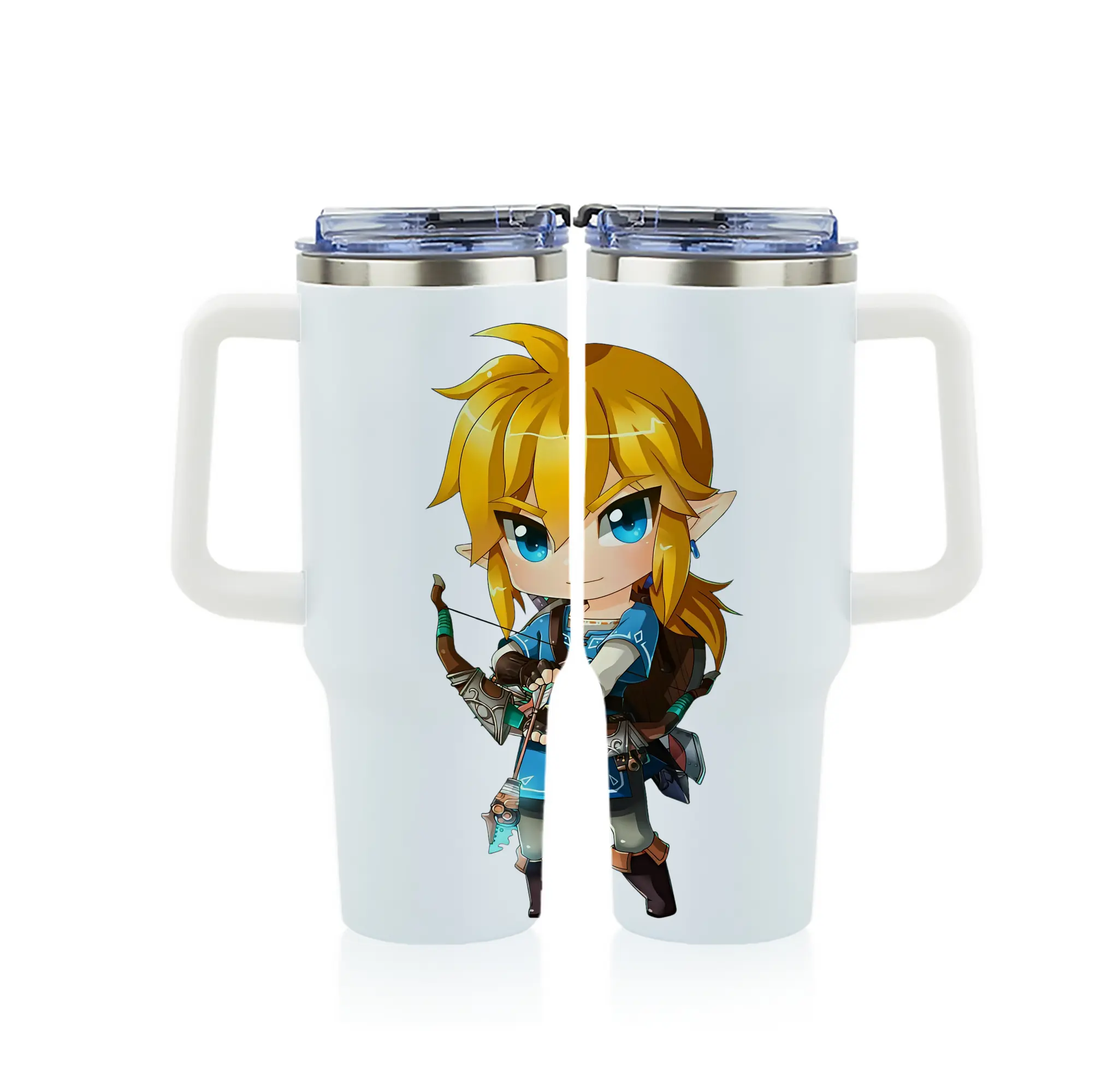 ゼルダの伝説 グッズ,リンク - 1200mL フルプリント車用タンブラー ・ 304ステンレス 内側 ・ 201ステンレス 外側 ・ 保温 保冷 ・ 通勤 ドライブ アウトドア用