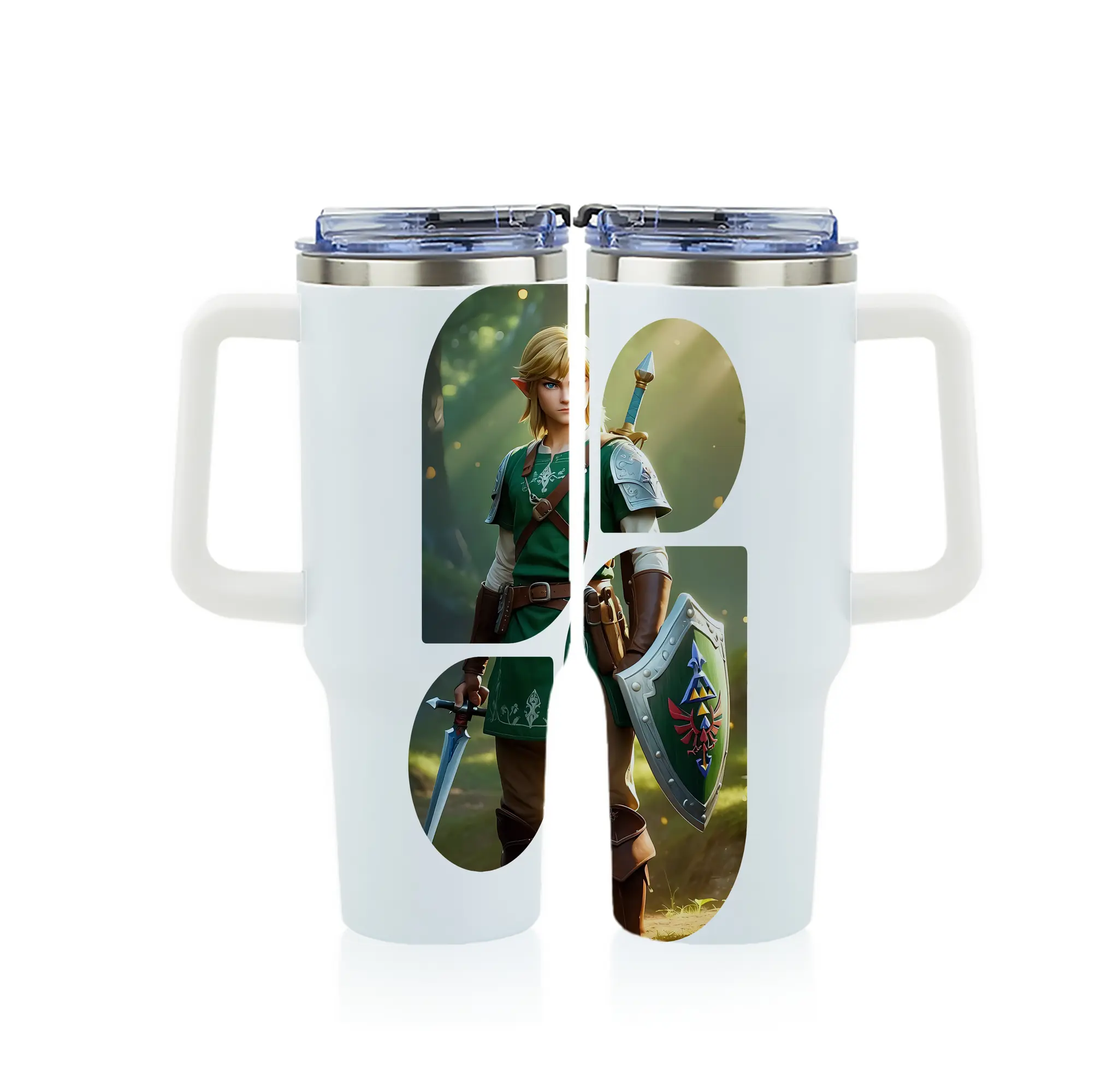 ゼルダの伝説 グッズ,リンク - 1200mL フルプリント車用タンブラー ・ 304ステンレス 内側 ・ 201ステンレス 外側 ・ 保温 保冷 ・ 通勤 ドライブ アウトドア用