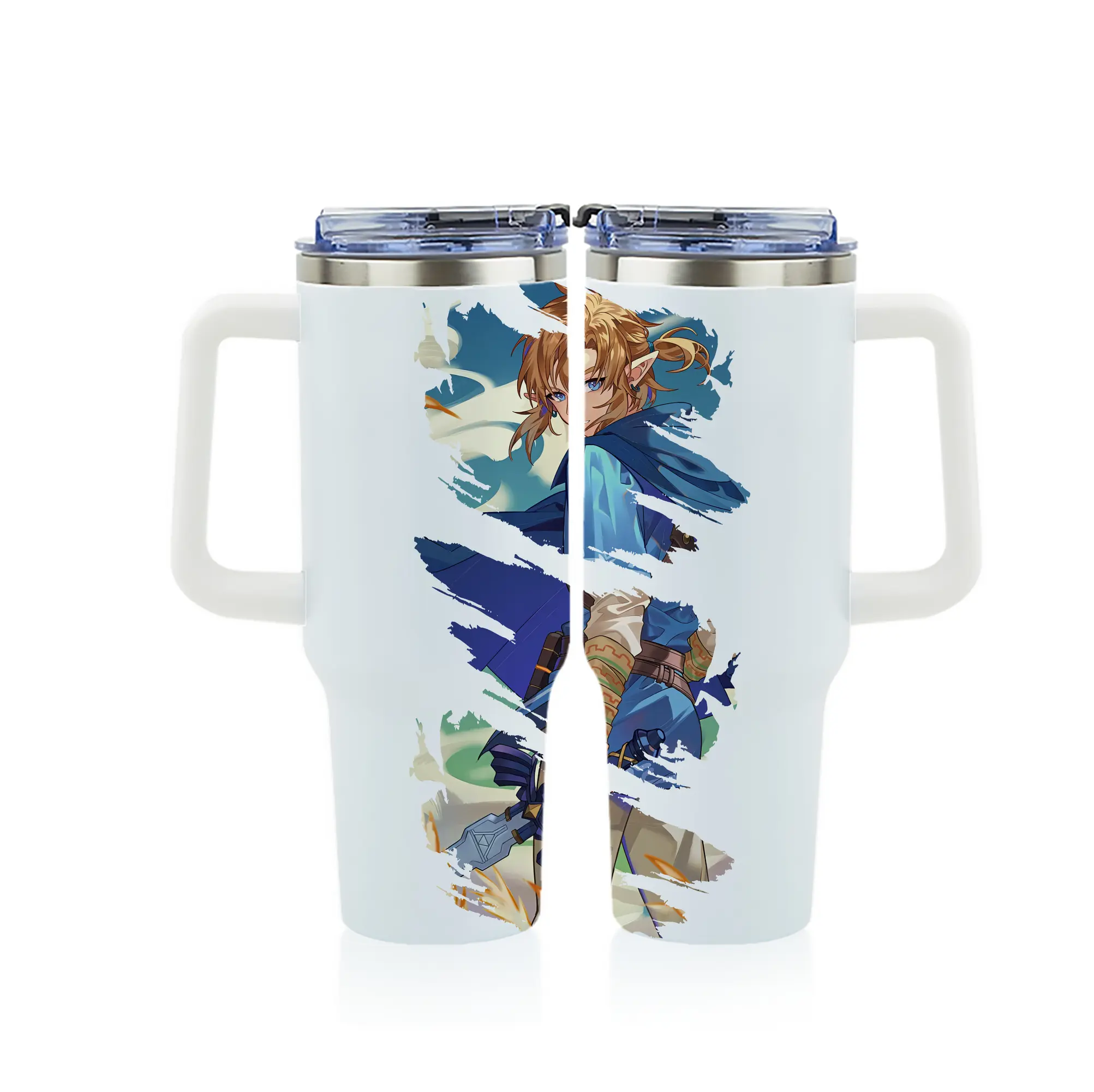 ゼルダの伝説 グッズ,リンク - 1200mL フルプリント車用タンブラー ・ 304ステンレス 内側 ・ 201ステンレス 外側 ・ 保温 保冷 ・ 通勤 ドライブ アウトドア用
