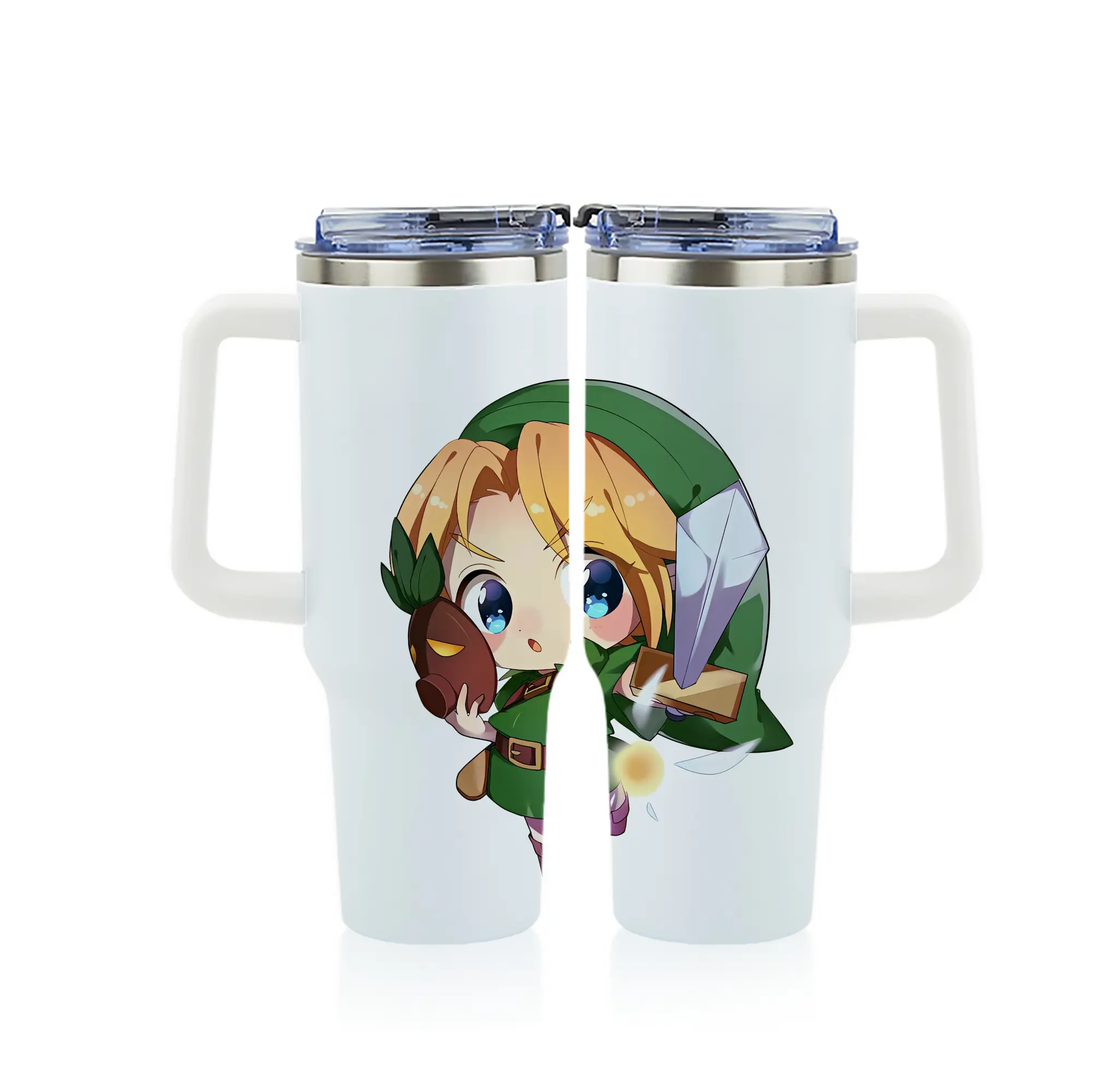 ゼルダの伝説 グッズ,リンク - 1200mL フルプリント車用タンブラー ・ 304ステンレス 内側 ・ 201ステンレス 外側 ・ 保温 保冷 ・ 通勤 ドライブ アウトドア用