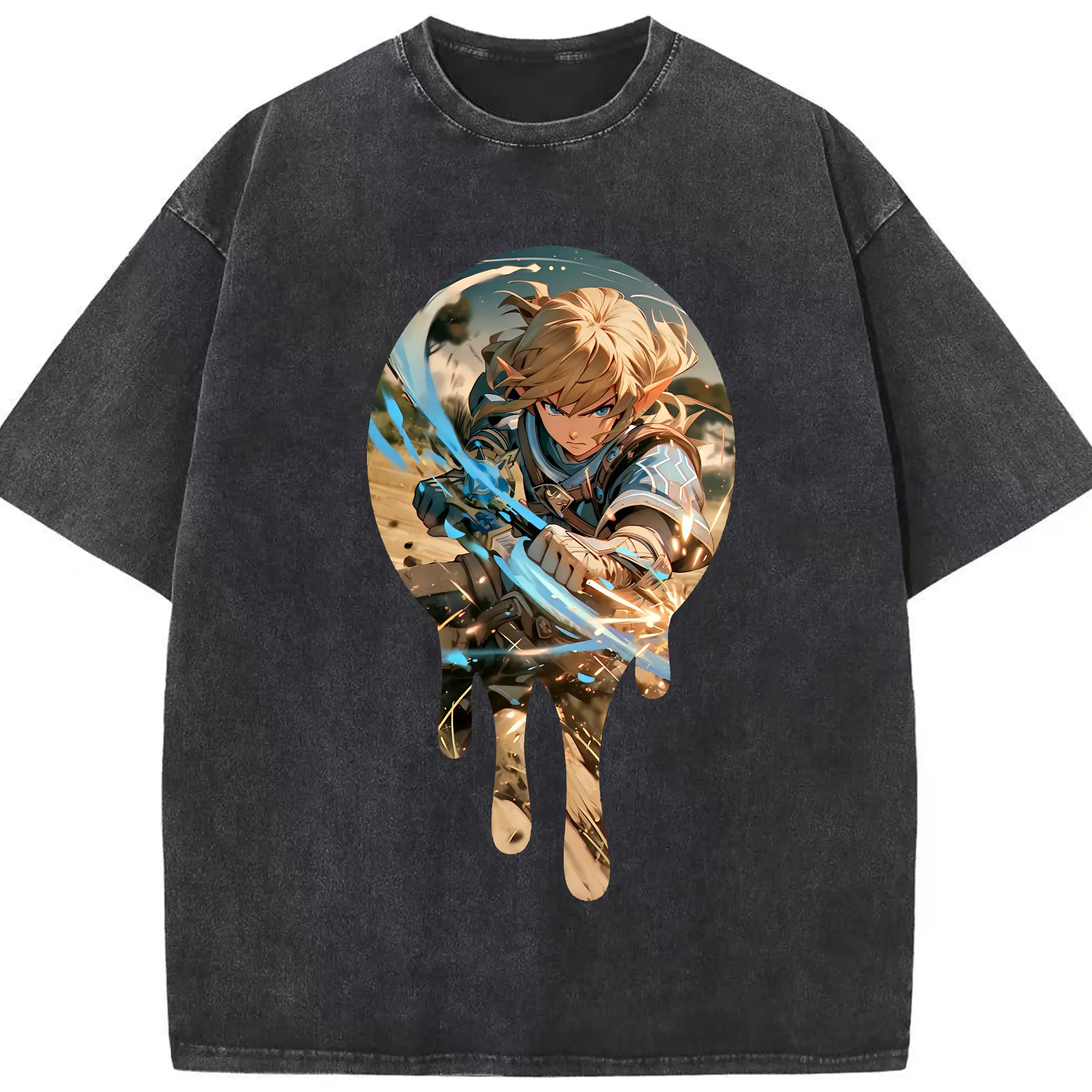 ゼルダの伝説 グッズ,リンク - 綿100％ ヴィンテージ風 半袖Tシャツ ・ フロントプリント ・ 柔らか肌触り ・ 通気性 快適 ・ スポーツ カジュアル 外出用