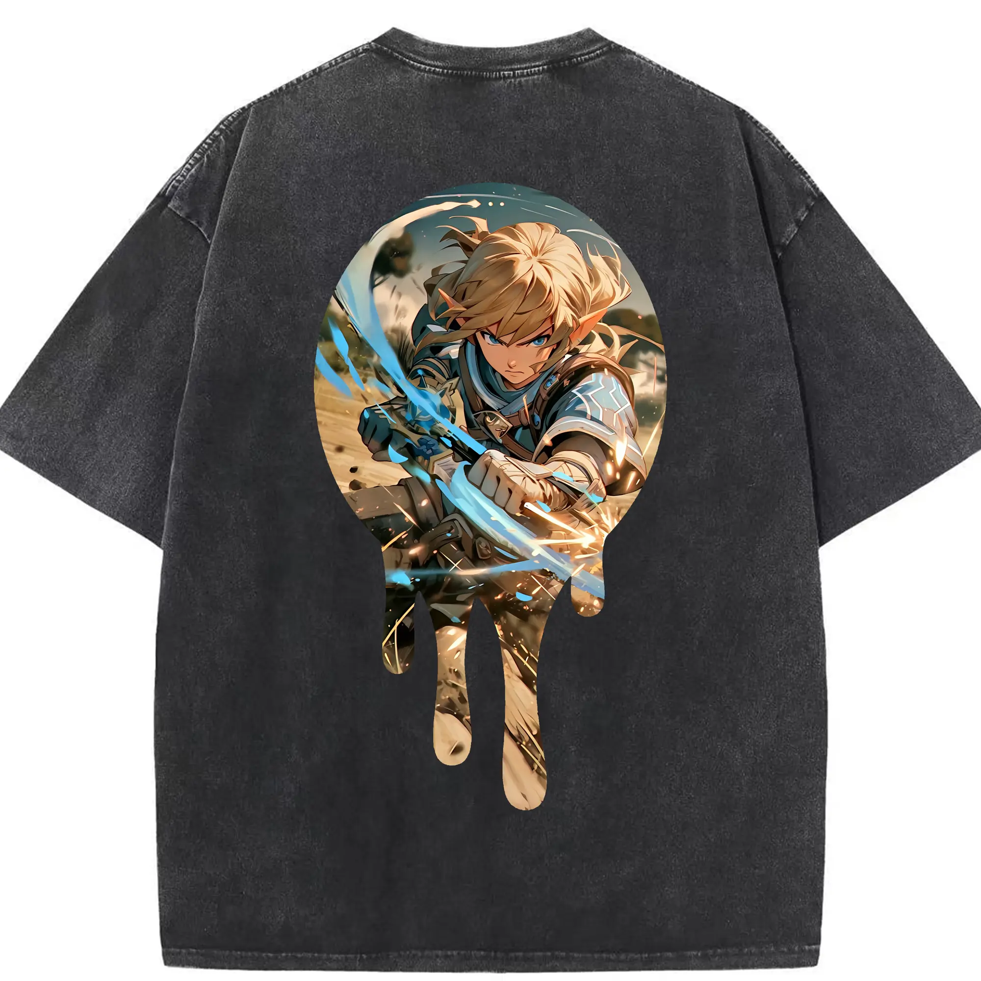 ゼルダの伝説 グッズ,リンク - 綿100％ ヴィンテージ風 半袖Tシャツ ・ 背面プリント ・ 柔らか肌触り ・ 通気性 快適 ・ スポーツ カジュアル 外出用