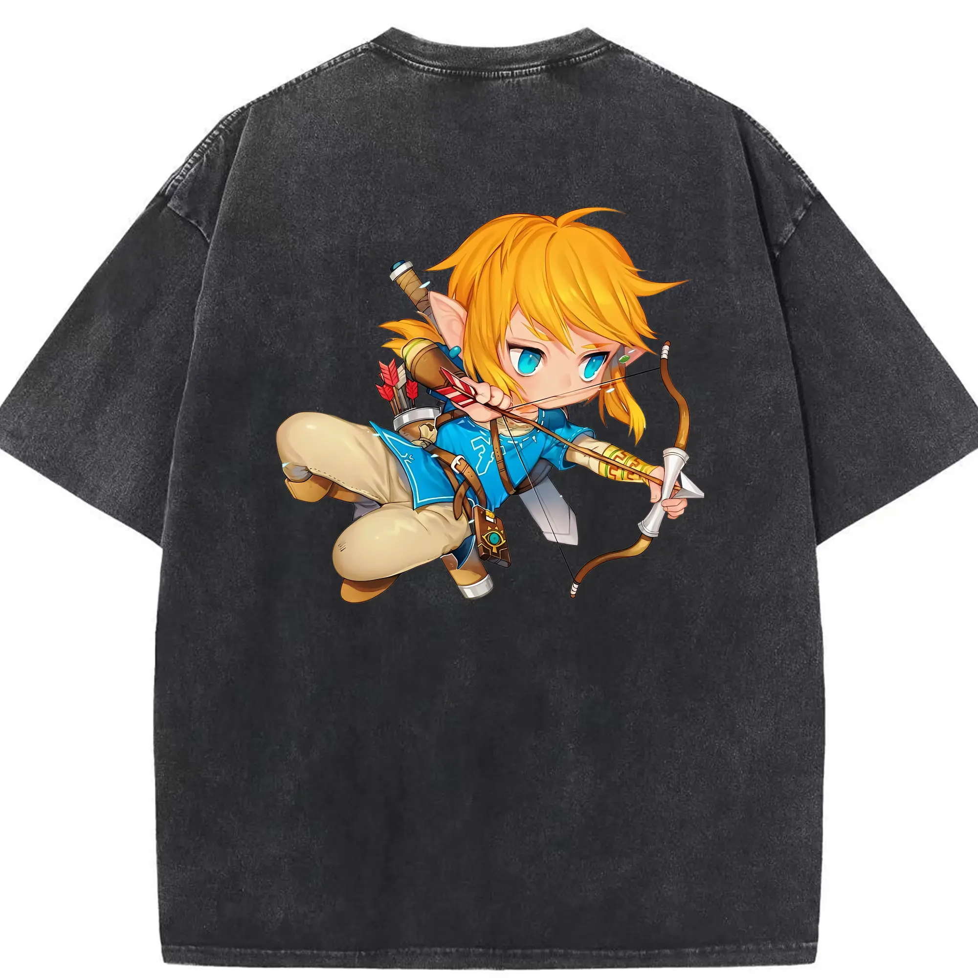 ゼルダの伝説 グッズ,リンク - 綿100％ ヴィンテージ風 半袖Tシャツ ・ 背面プリント ・ 柔らか肌触り ・ 通気性 快適 ・ スポーツ カジュアル 外出用
