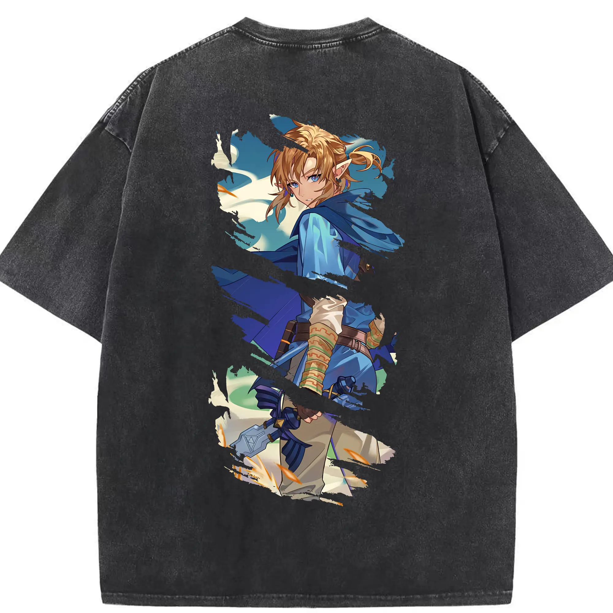 ゼルダの伝説 グッズ,リンク - 綿100％ ヴィンテージ風 半袖Tシャツ ・ 背面プリント ・ 柔らか肌触り ・ 通気性 快適 ・ スポーツ カジュアル 外出用
