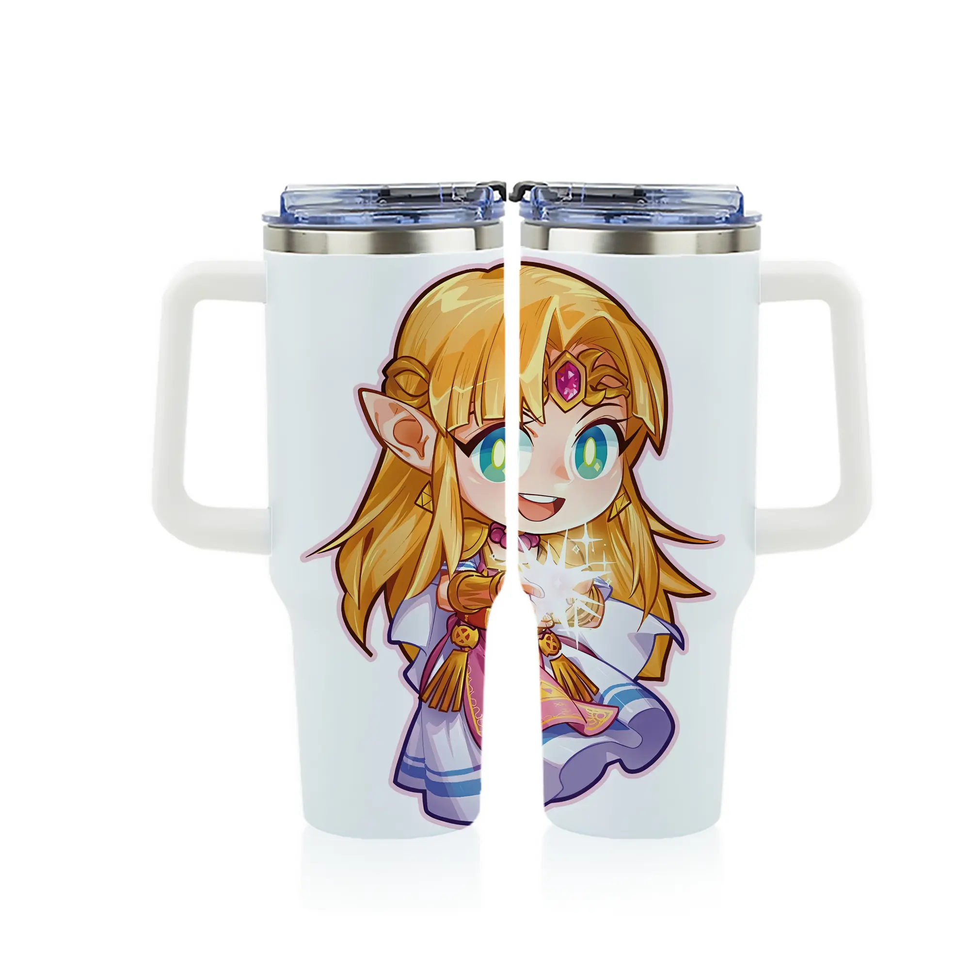 ゼルダの伝説 グッズ,ゼルダ姫 - 1200mL フルプリント車用タンブラー ・ 304ステンレス 内側 ・ 201ステンレス 外側 ・ 保温 保冷 ・ 通勤 ドライブ アウトドア用